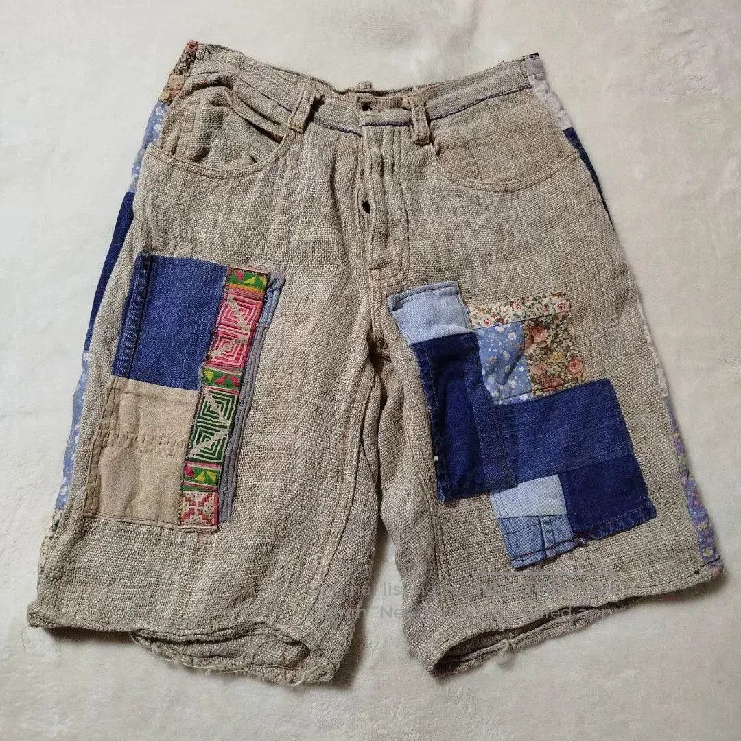 Noah handmade patchwork cotton-linen shorts. Size US 30 / EU 46 - 1 Thumbnail