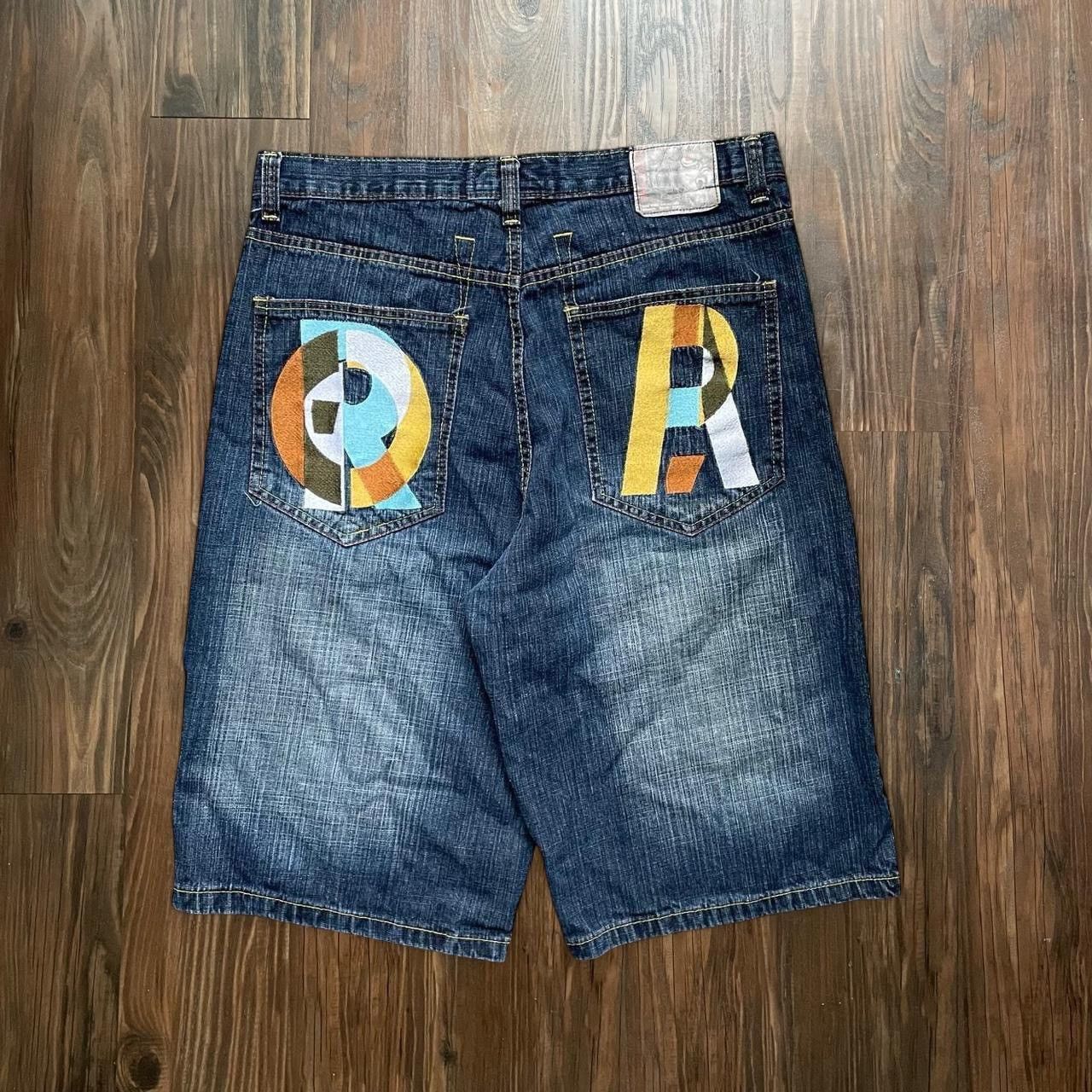 Vintage Vintage baggy embroidered denim shorts Size US 36 / EU 52 - 1 Thumbnail