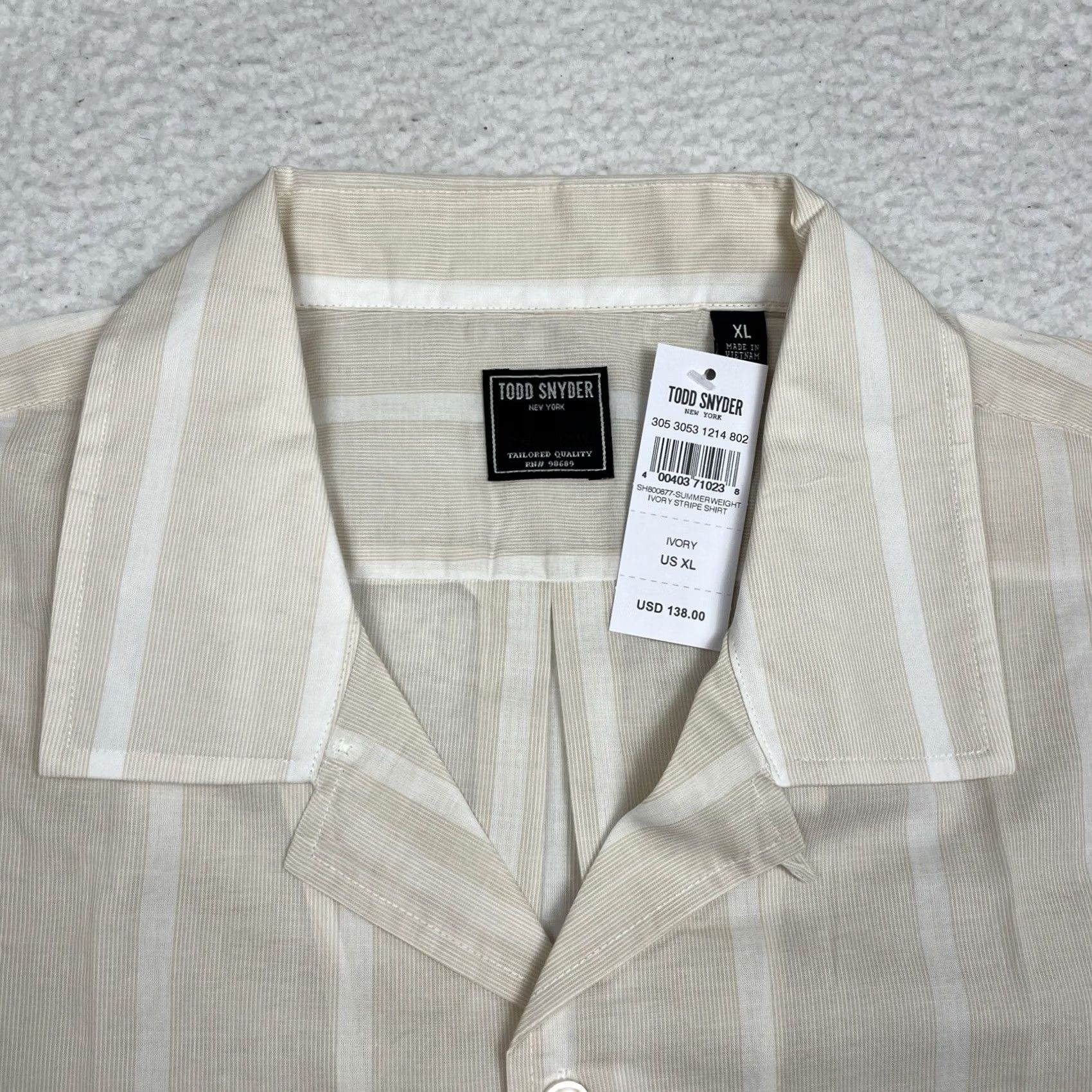 Todd Snyder Todd Snyder Shirt Camp Collar Solid Short Sleeve Button-Up Ivory Stripe XL Mens Beige Cotton Casual Shirt Size US XL / EU 56 / 4 - 2 Thumbnail