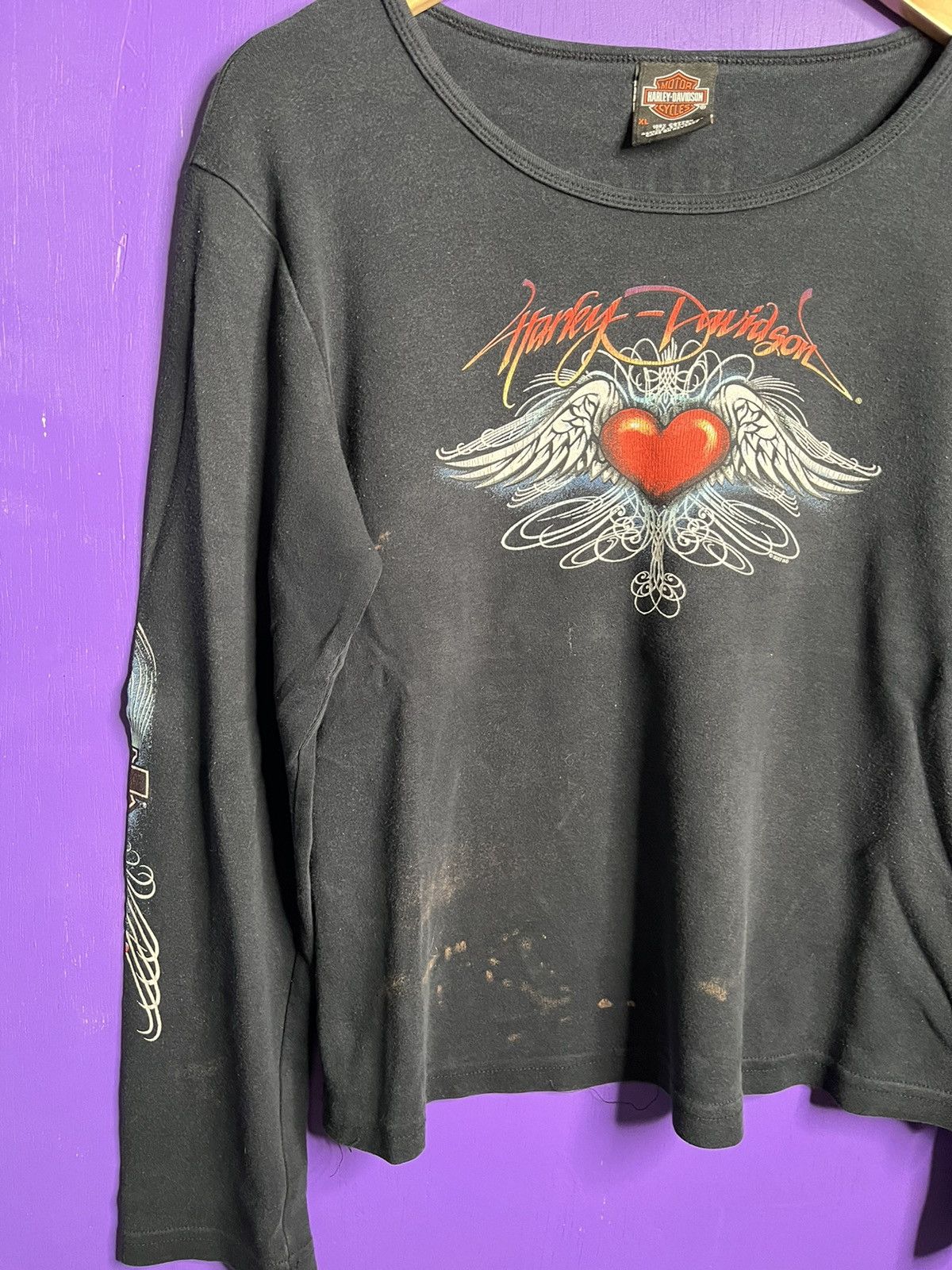 Harley Davidson × Vintage Vintage ‘00s Harley Davidson heart logo long-sleeve t-shirt Size L / US 10 / IT 46 - 3 Thumbnail