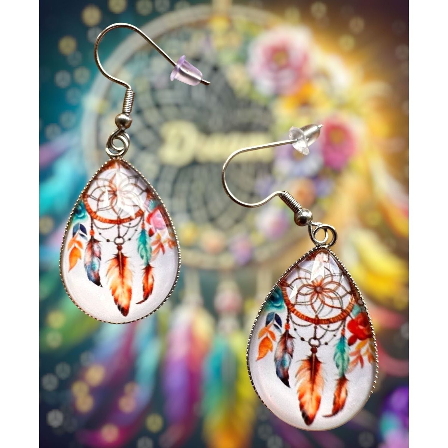 Handmade Native American Dreamcatcher Earrings New Teardrop Feathers Size ONE SIZE - 8 Thumbnail