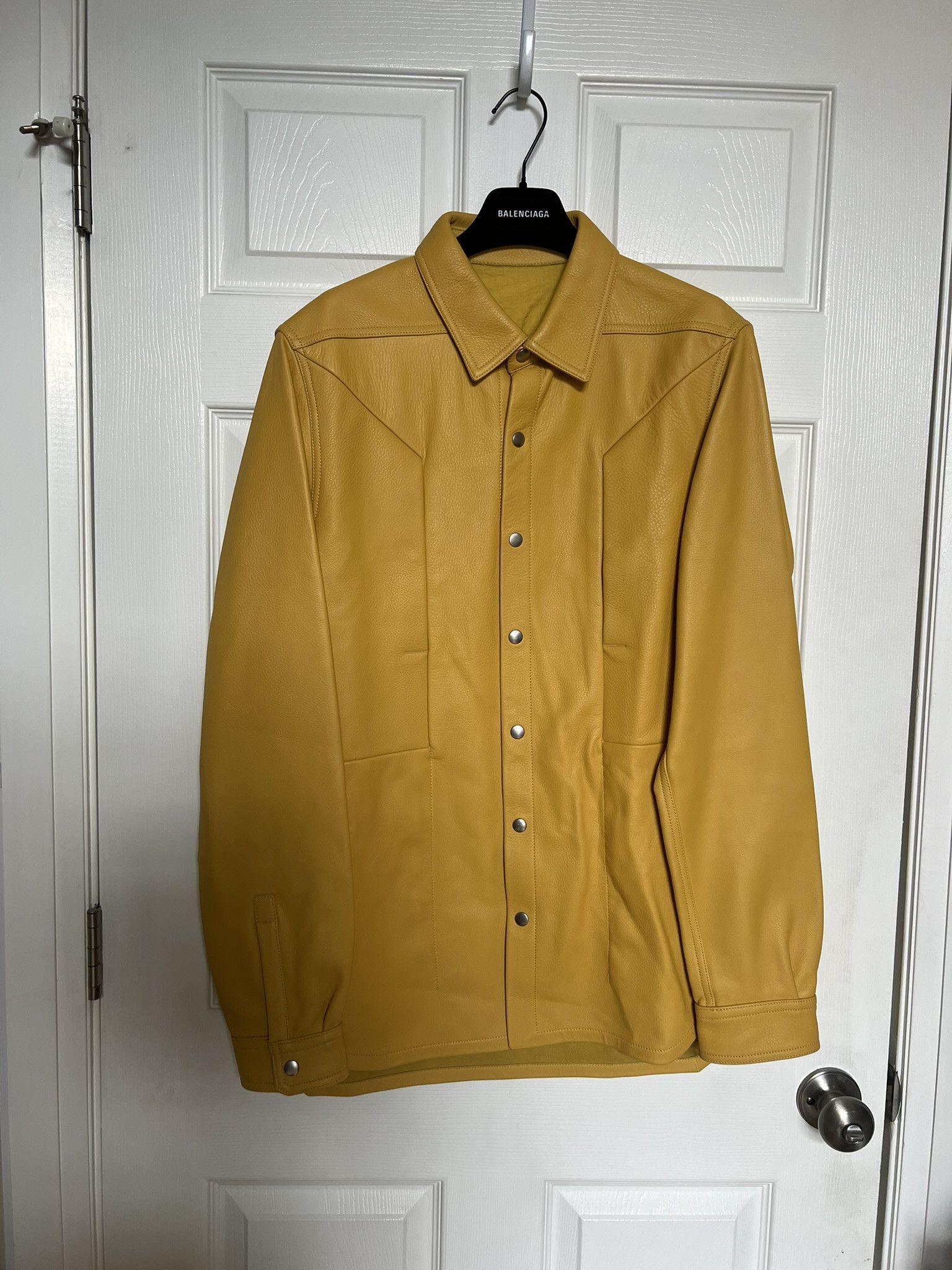 Rick Owens Rick Owens SS23 EDFU Lemon Fogpocket Leather Overshirt sz 48 Size US M / EU 48-50 / 2 - 1 Thumbnail