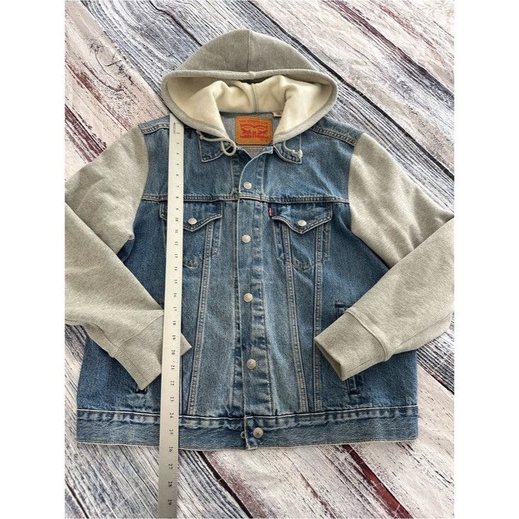 Levi's Levi's Blue Denim Jacket with Gray Hood & Sleeves Size US L / EU 52-54 / 3 - 9 Thumbnail