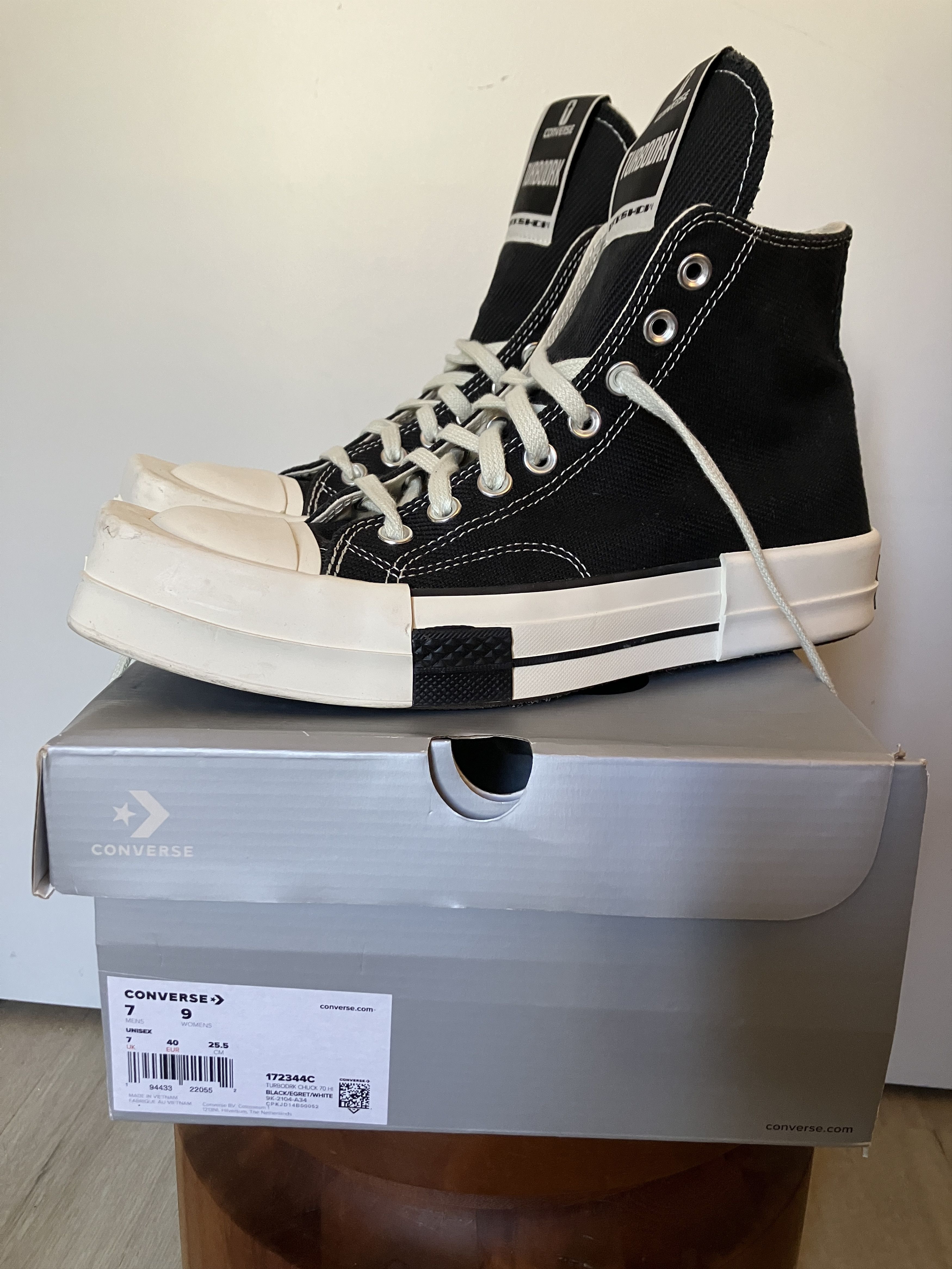 Rick Owens Drkshdw Converse TURBODRK Chuck 70 High Black Size US 7 / EU 40 - 2 Thumbnail