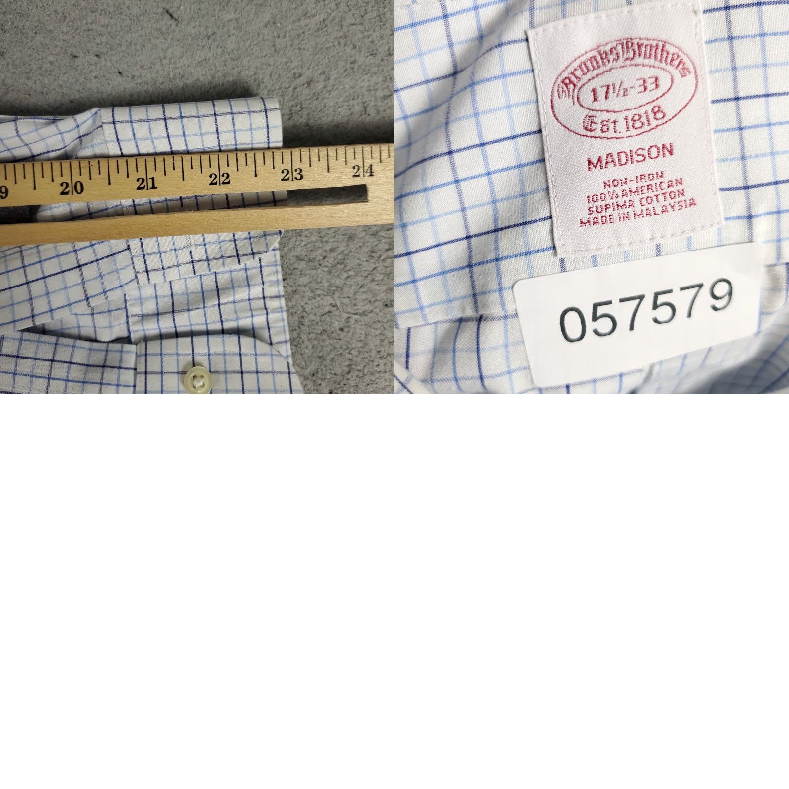 Brooks Brothers VINTAGE Brooks Brothers Dress Shirt Mens 17.5 Blue Check Button-Down Long Sleeve Business Casual Formal Wedding Size 46R - 8 Thumbnail