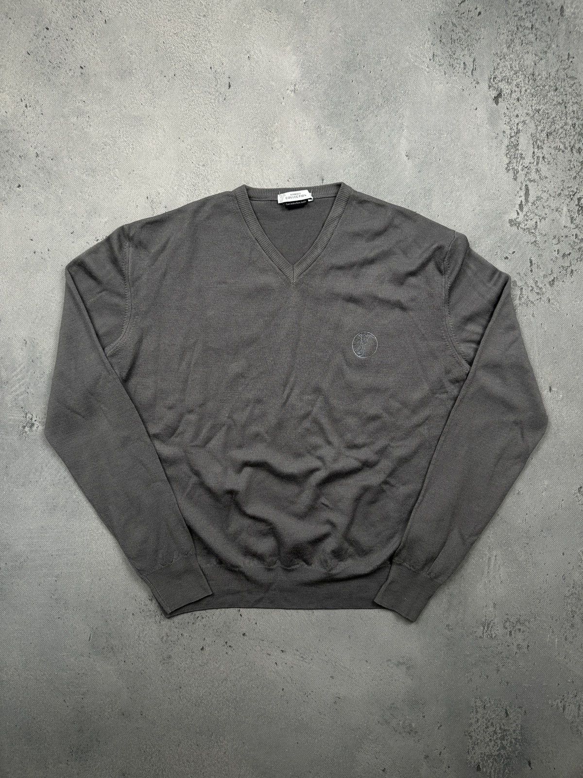 Versace Versace Collection Grey V-Neck Sweater 100% Wool Tunisia y2k Size US L / EU 52-54 / 3 - 1 Thumbnail