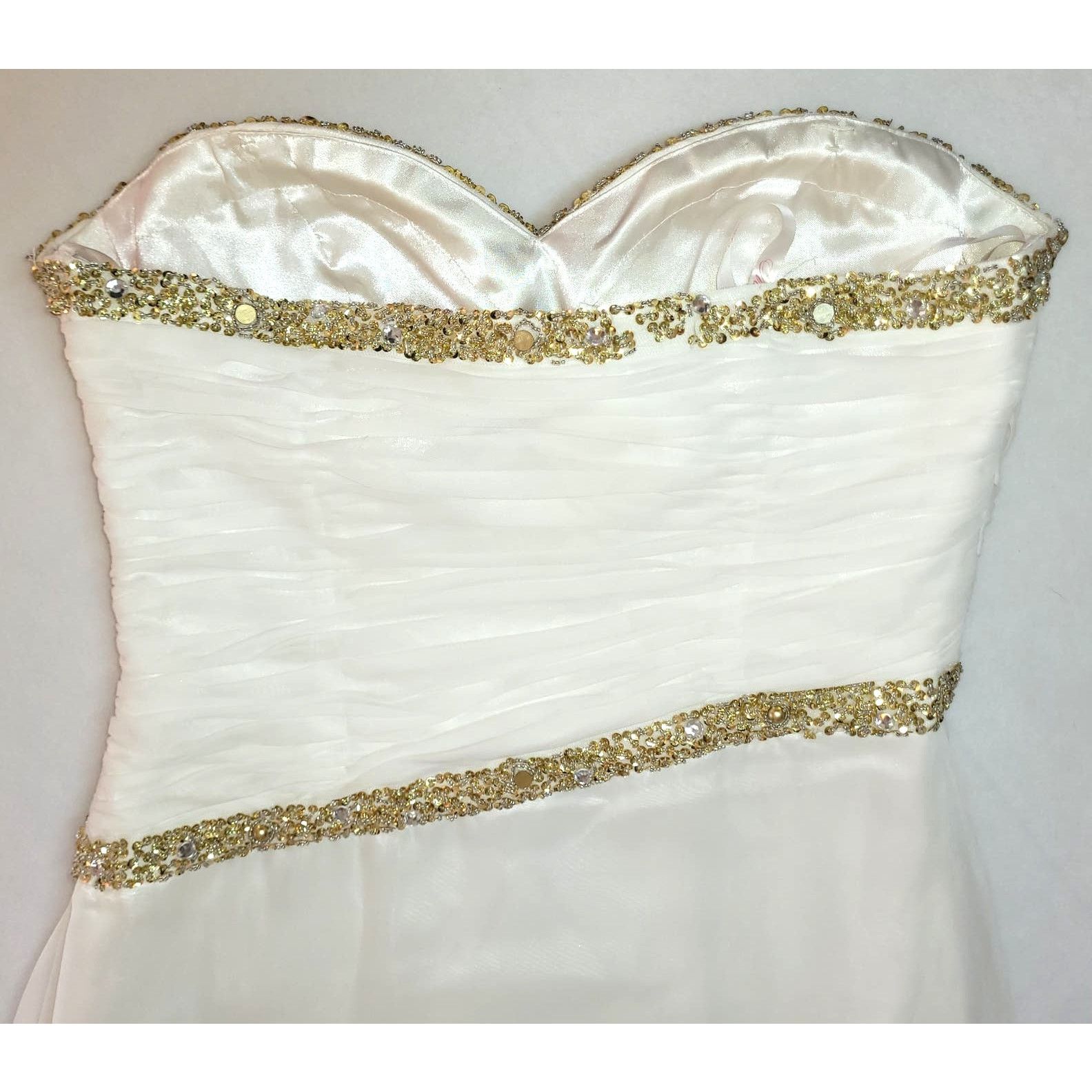 Vintage Prom Dress L Strapless White Gold Sequins Grecian Y2K Size L / US 10 / IT 46 - 12 Thumbnail
