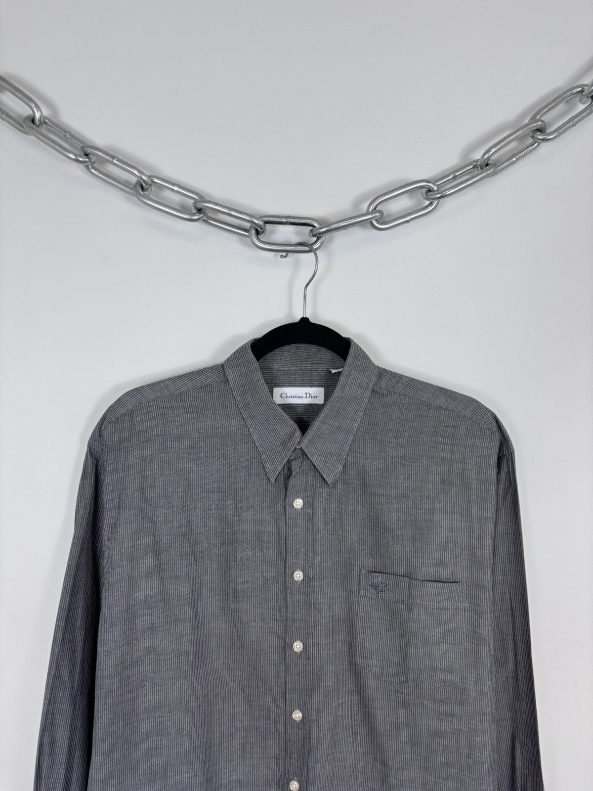 Christian Dior Monsieur Vintage Christian Dior Men’s Grey Striped Button Up Shirt Size US L / EU 52-54 / 3 - 2 Thumbnail