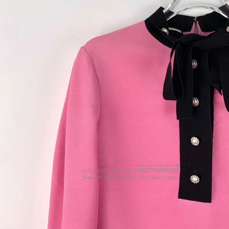 Gucci Gucci Pink lace design mulberry silk tie bow long-sleeved Size XS / US 0-2 / IT 36-38 - 3 Thumbnail