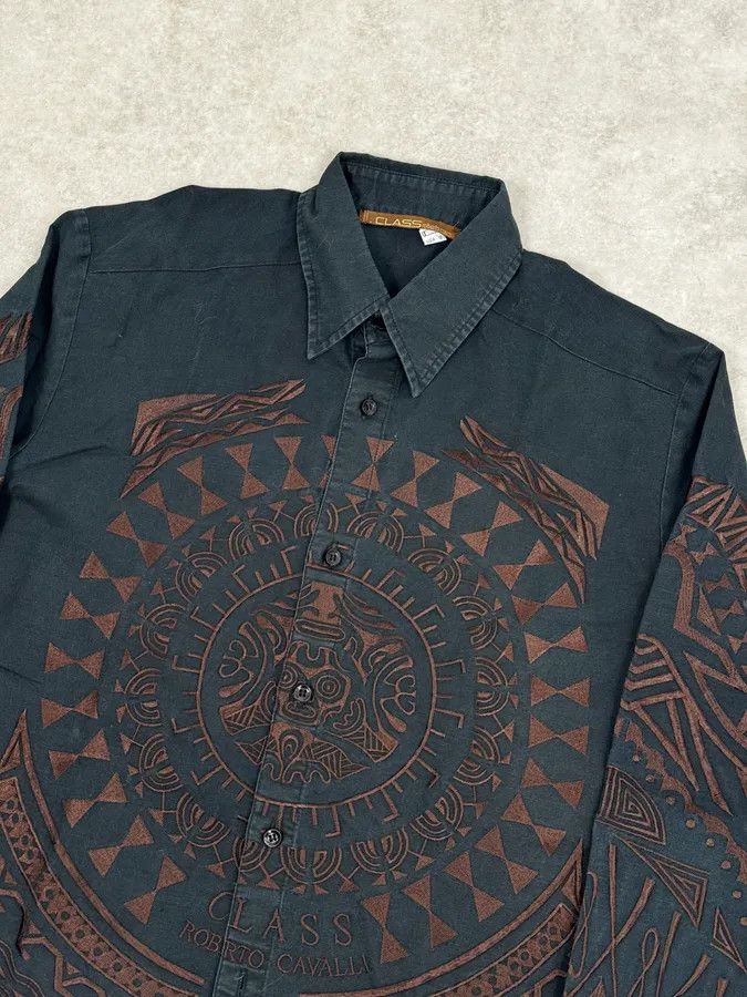 Roberto Cavalli Roberto Cavalli Black & Brown Crop Circle Embroidered Shirt Size US M / EU 48-50 / 2 - 5 Thumbnail