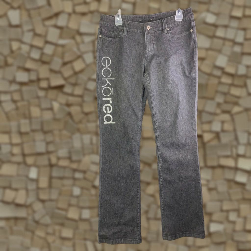 Denime Ecko Red Jeans Womens Size 11 Black Denim Straight Leg Mid Rise Regular Inseam 29.5in — Cotton Denim Jeans, Zip, Logo, Dark Wash, Pre-owned Size 32" / US 10 / IT 46 - 1 Thumbnail