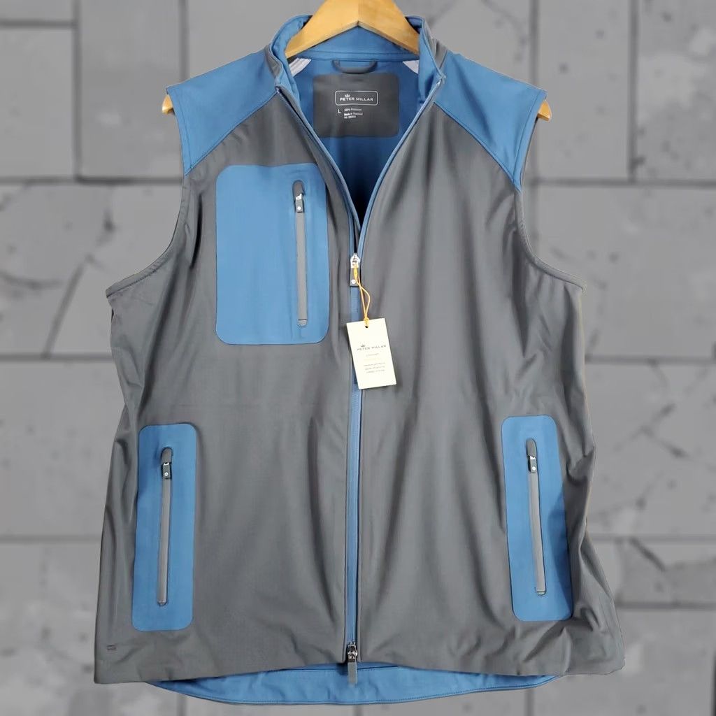 Peter Millar PETER MILLAR Full Zip Vest Mens Size Large Gray/Blue Windproof Golf NWT 65 Size US L / EU 52-54 / 3 - 1 Thumbnail