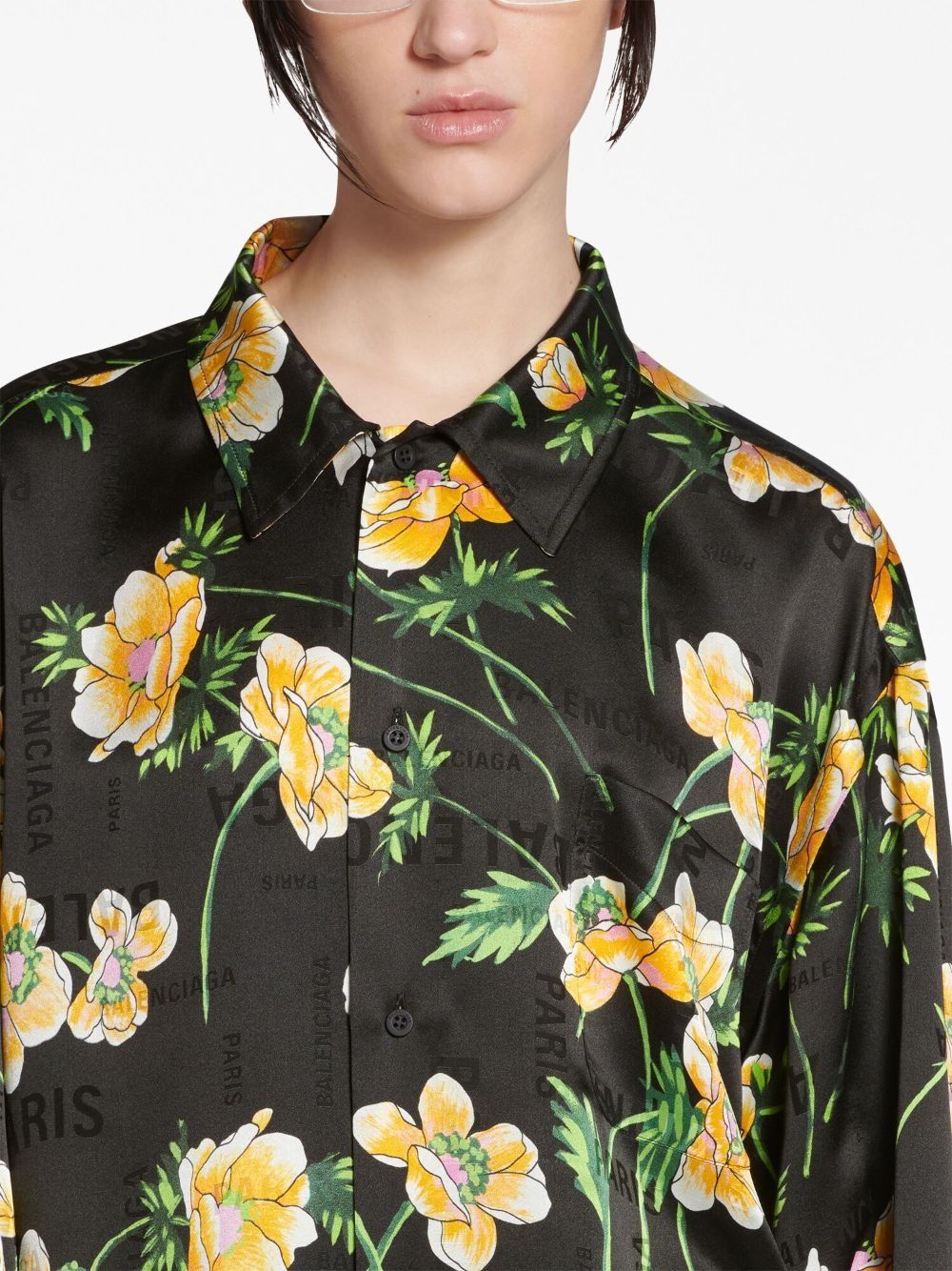 Balenciaga o1mt1gz0325 Black Floral Minimal Shirt Large Fit Multicolor Size M / US 6-8 / IT 42-44 - 5 Thumbnail