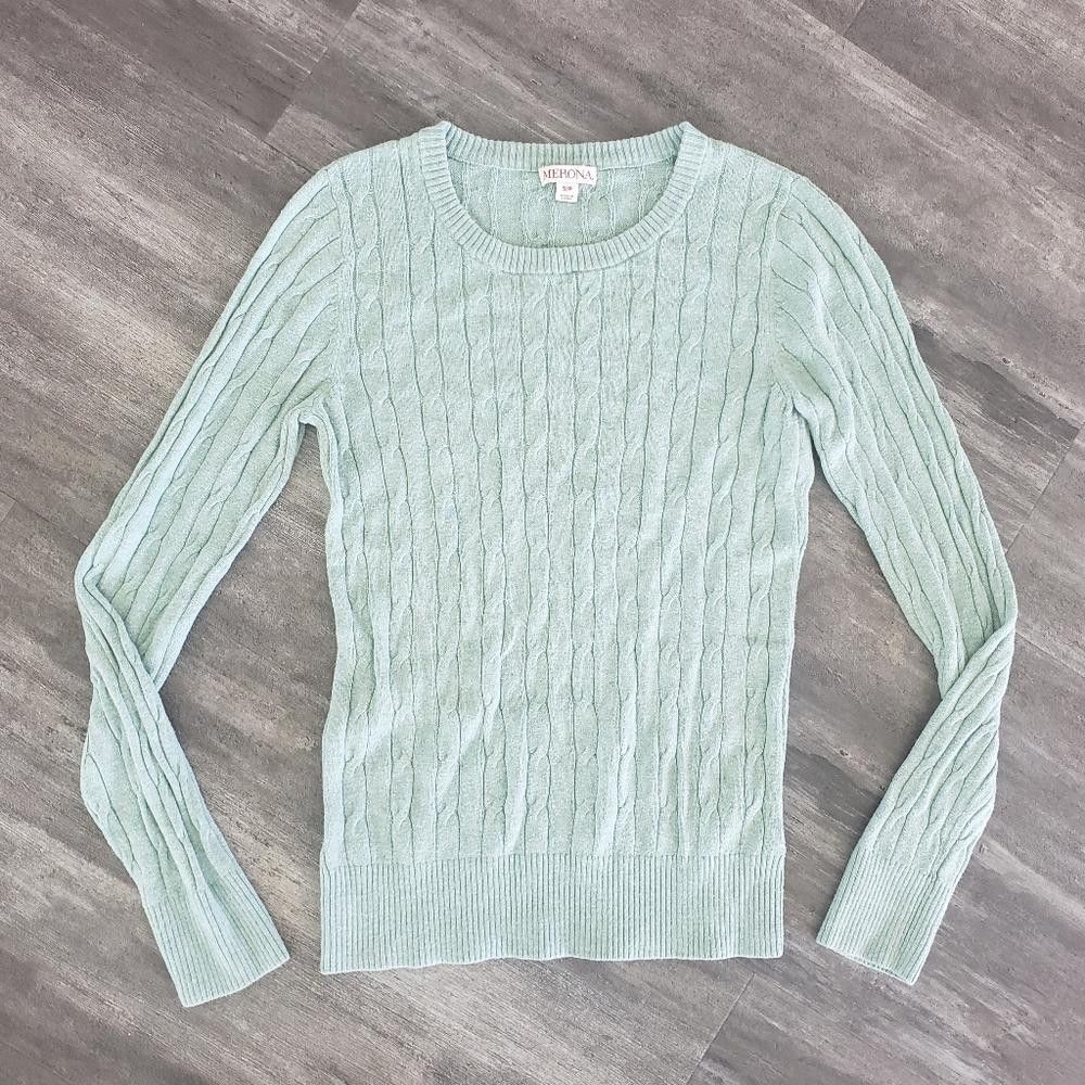 Merona Mint Green Detailed Merona Sweater Long Sleeve Size S / US 4 / IT 40 - 1 Thumbnail