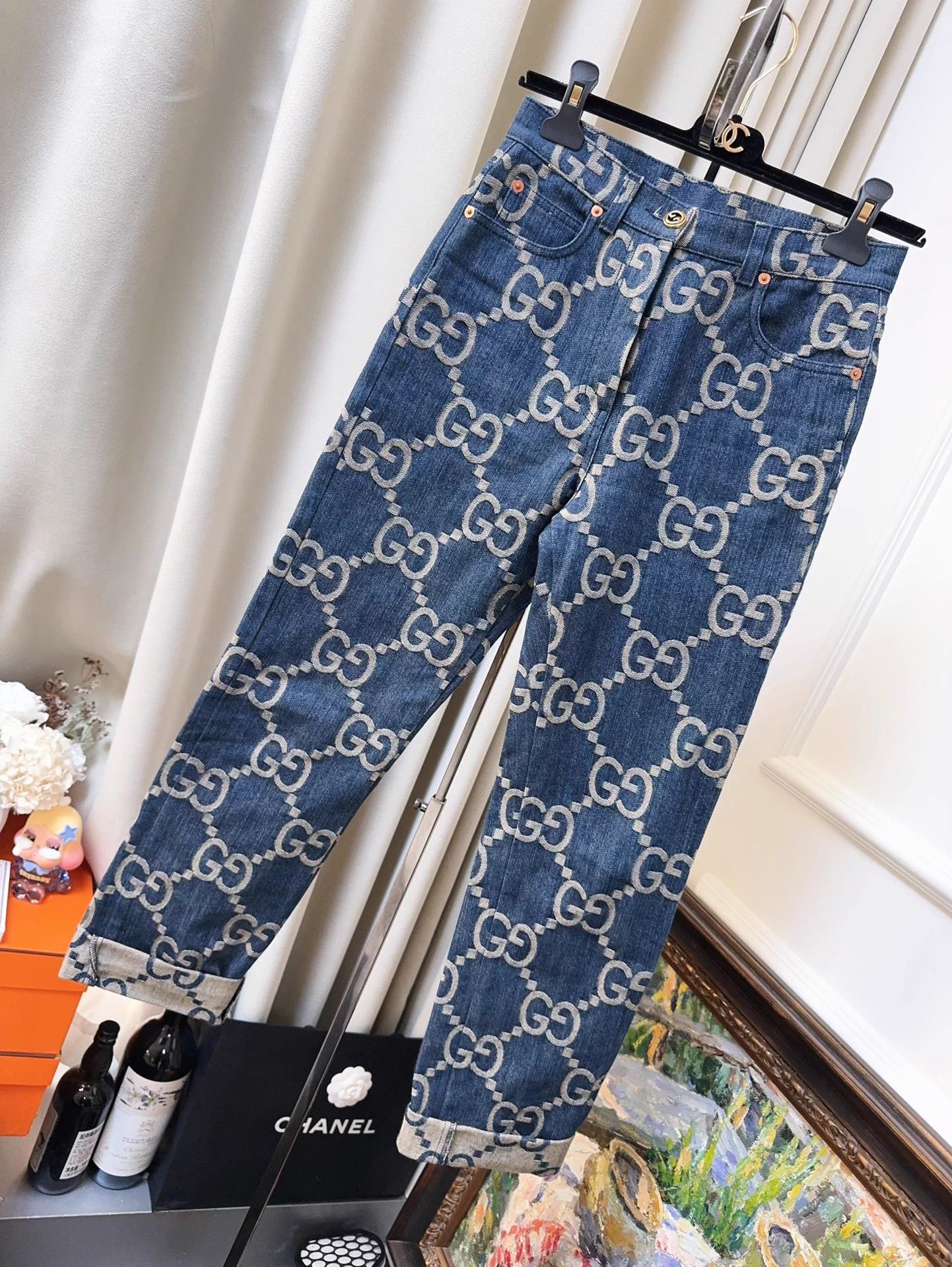 Gucci Gucci GG jacquard blue slim jeans 23 Size 23" - 1 Thumbnail