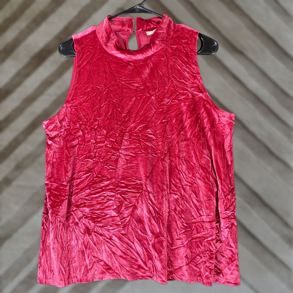 Loft LOFT Blouse Sleeveless Red Mock Neck Stretch Velvet Large Woman Casual Workwear Boho 80s Momcore Bohemian Solid Size L / US 10 / IT 46 - 1 Thumbnail
