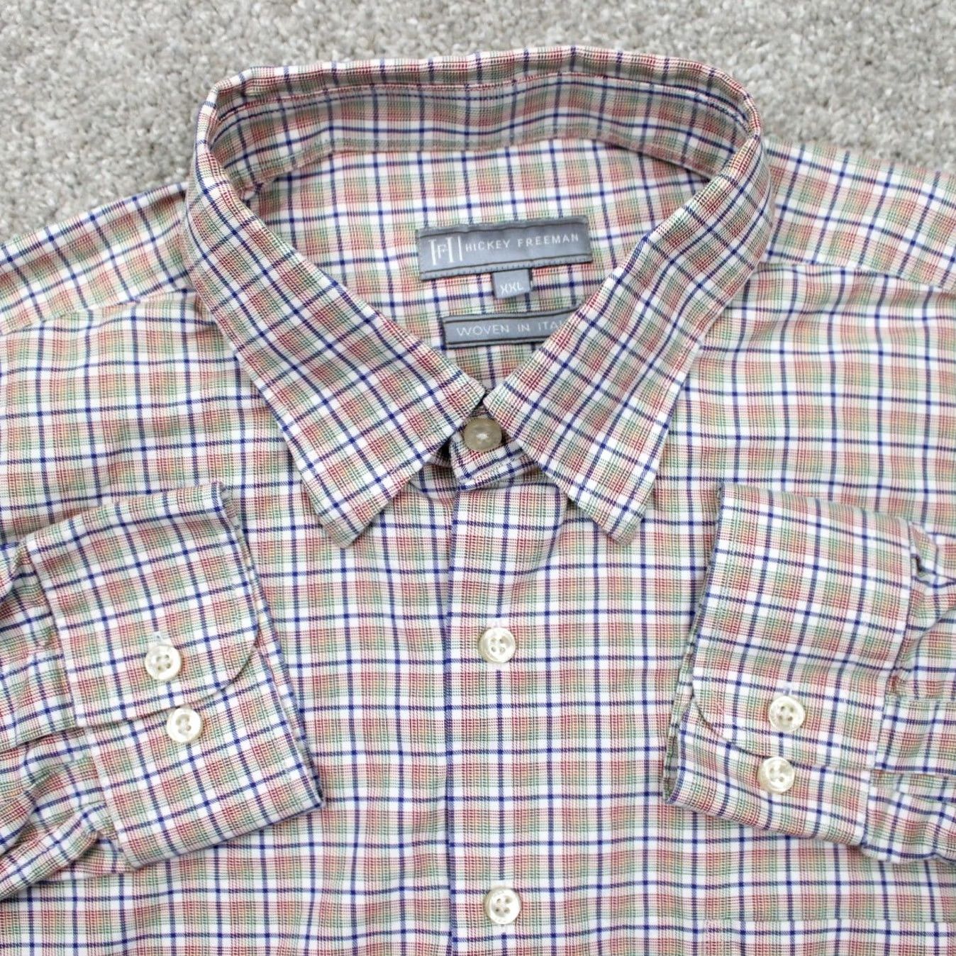 Vintage Hickey Freeman Shirt Mens 2XL XXL Orange/Blue Cotton L/S Button Woven in Italy Size US XXL / EU 58 / 5 - 2 Thumbnail