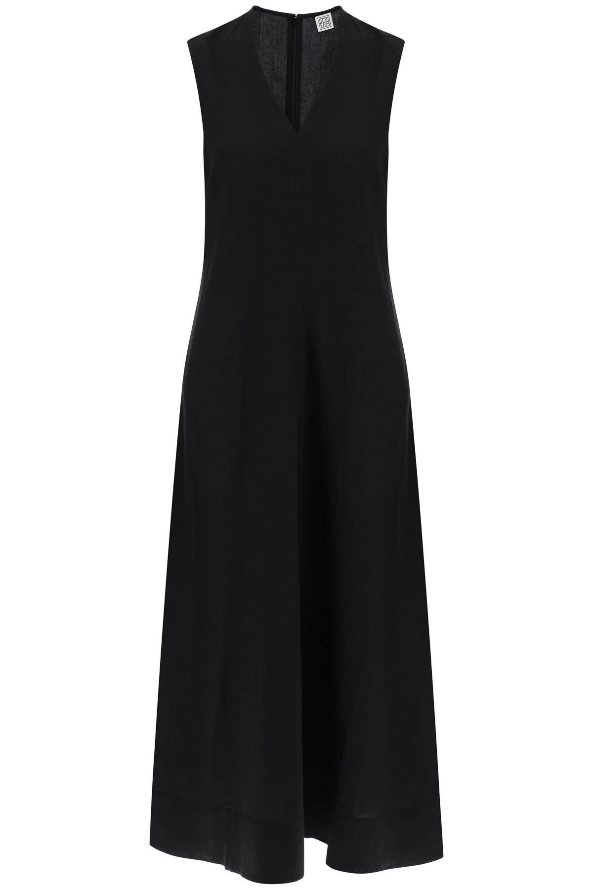 image of Toteme Maxi Flared Dress With V-Neckline in Black, Women's (Size XS)