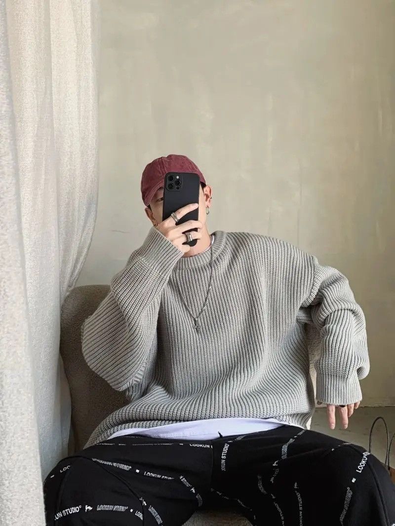 Vintage Sweatshirt Knitted Solid Streetwear Pullover y2k Size US L / EU 52-54 / 3 - 1 Thumbnail