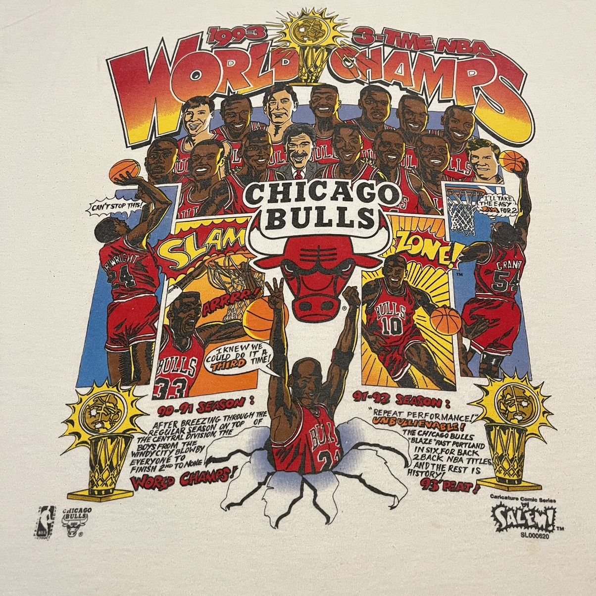 NBA Vintage 1993 Chicago Bulls Salem Sportswear Comic Logo Tee Size US XL / EU 56 / 4 - 3 Thumbnail