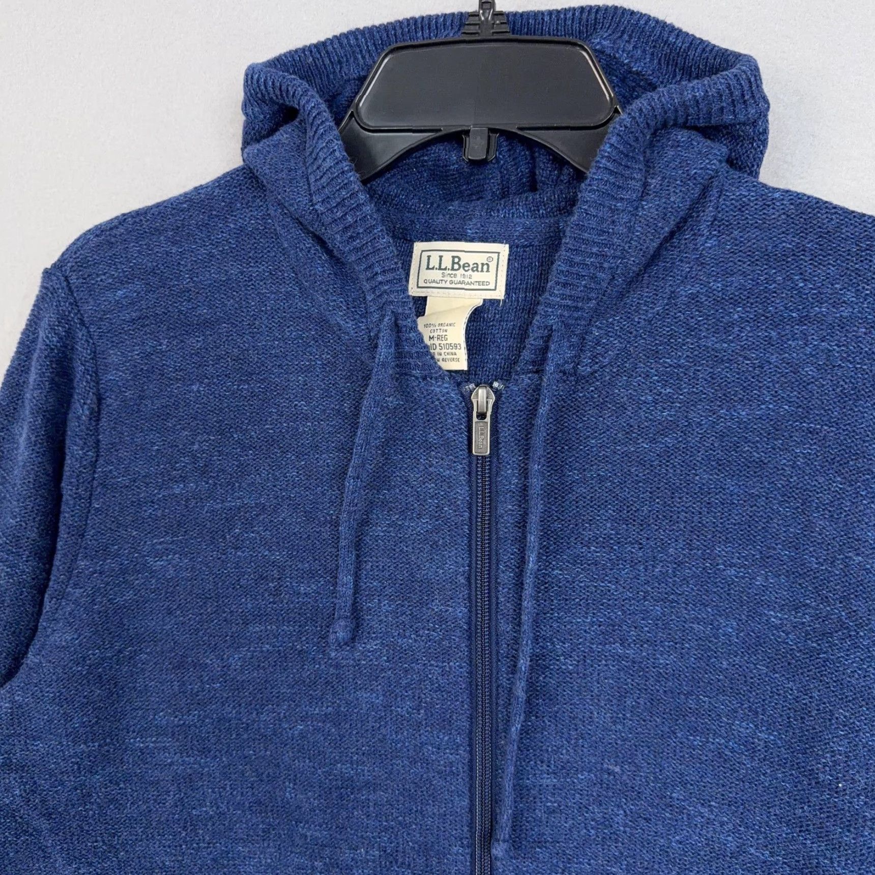 Vintage L.L.Bean Sweater Mens Medium Blue Organic Cotton Full Zip Hooded Cardigan Knit Size US M / EU 48-50 / 2 - 2 Thumbnail