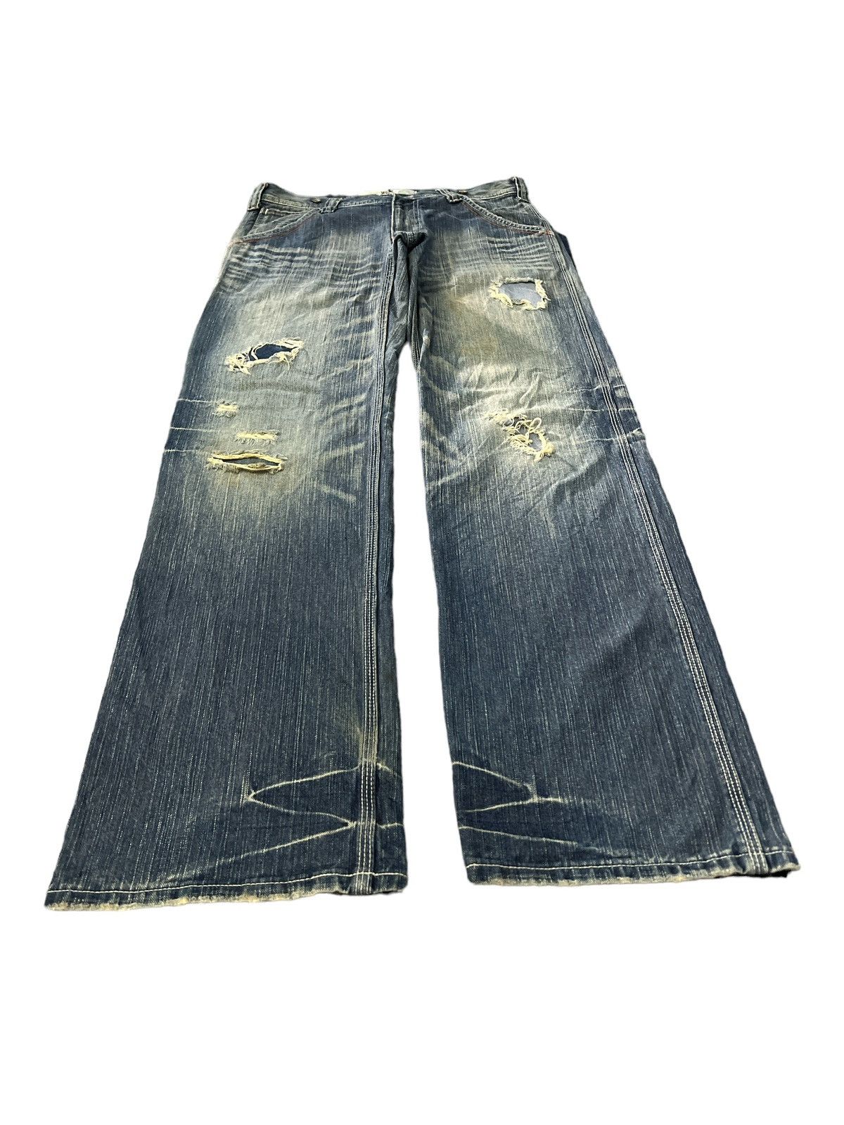 Edwin × Japanese Brand THRASHED EDWIN XV-S DISTRESSED DENIM PANT Size US 30 / EU 46 - 2 Thumbnail