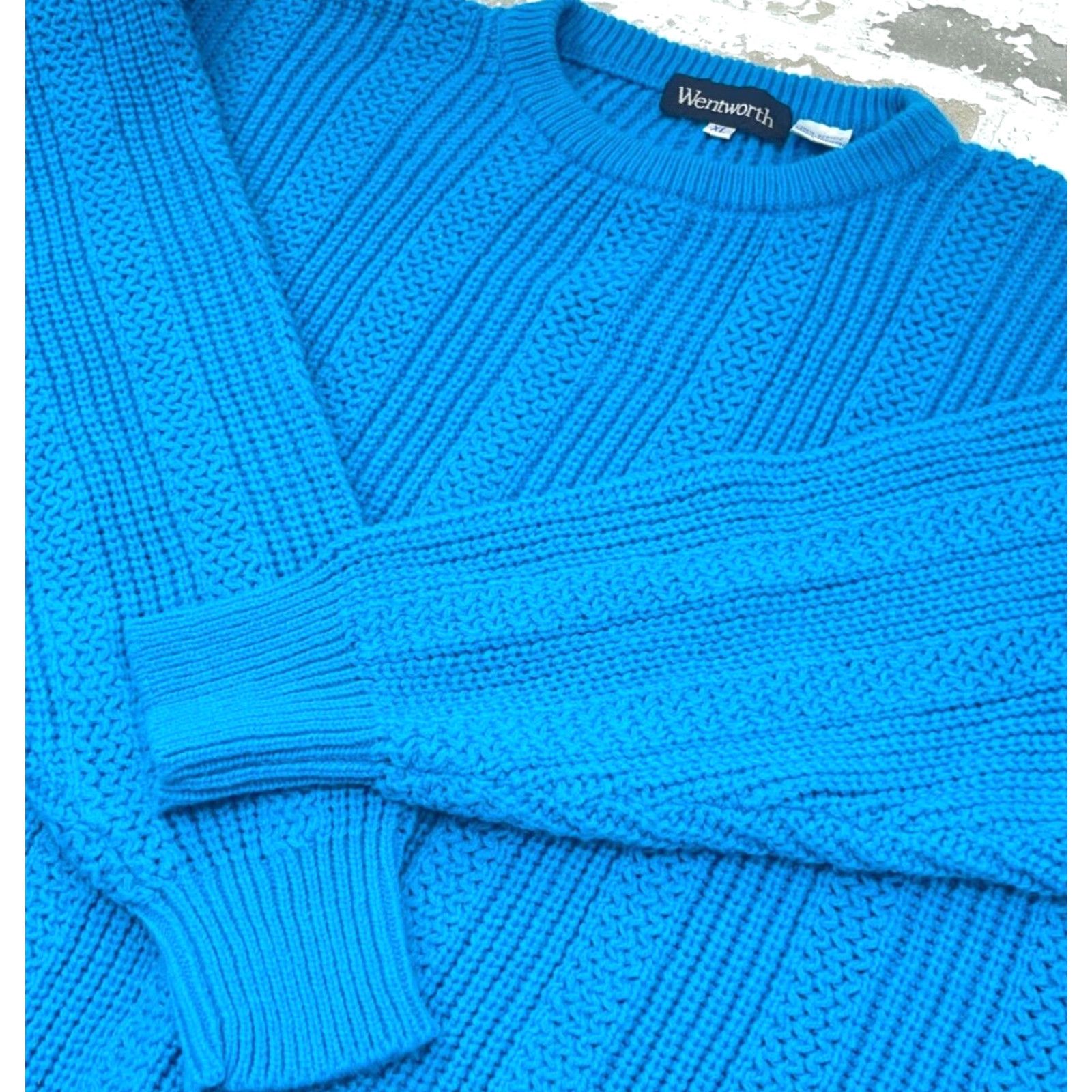 Vintage VINTAGE Wentworth Sweater Men XL Blue Acrylic Chunky-Knit Crew Neck Pullover Logo Embroidered Zipper Pattern Solid Wool? Size US XL / EU 56 / 4 - 2 Thumbnail