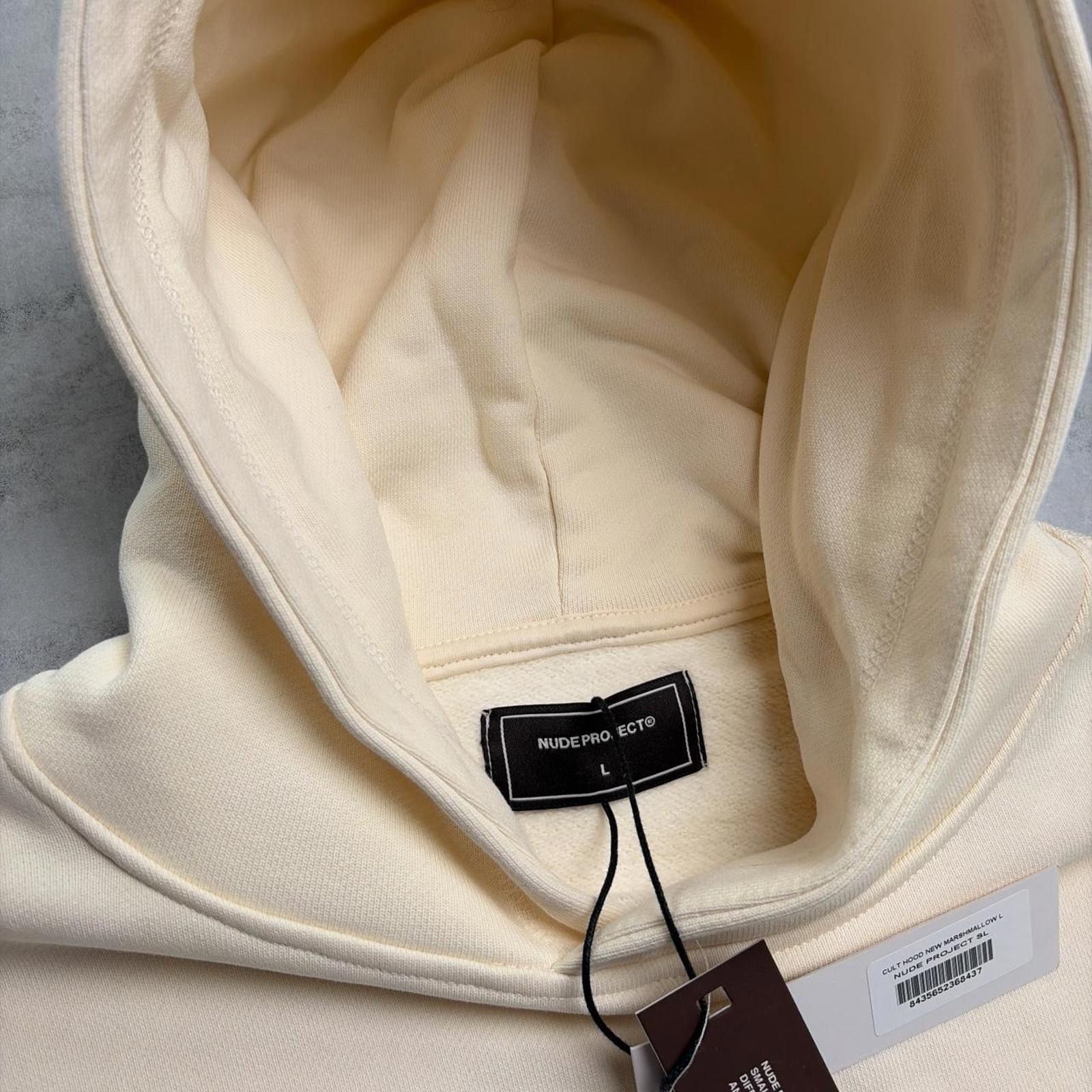 Nude Nude Project Cream Heavyweight Boxy Logo Spellout Hoodie Size US L / EU 52-54 / 3 - 7 Thumbnail