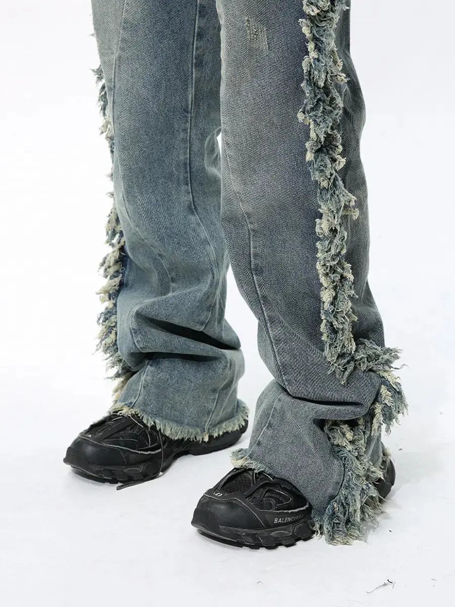 Japanese Brand Retro loose high street fringed patchwork jeans Size US 32 / EU 48 - 2 Thumbnail