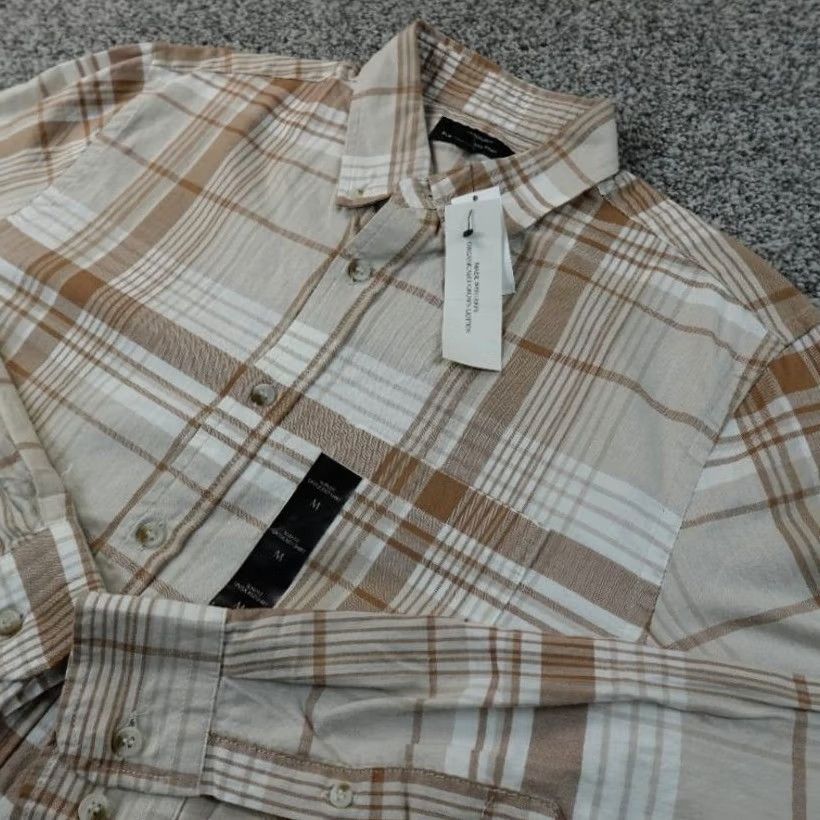 Banana Republic Banana Republic Shirt Mens M Brown White Plaid Slim Long Sleeve Button Up Size US M / EU 48-50 / 2 - 2 Thumbnail