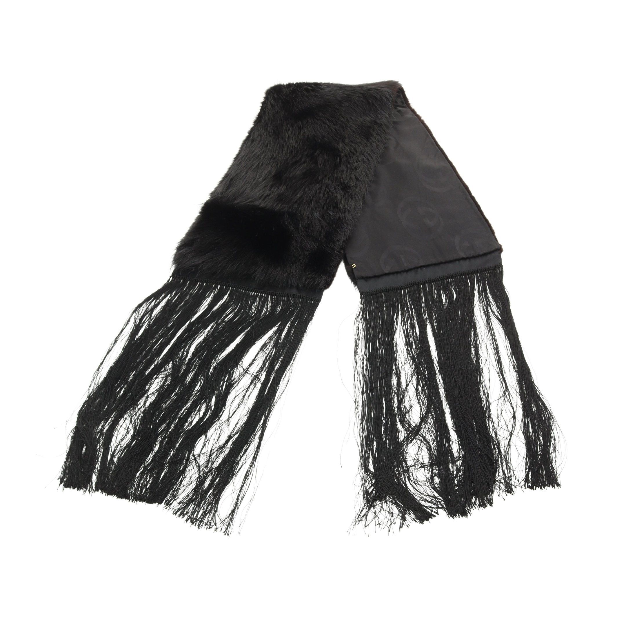 Gucci Gucci Scarf Fringe Beaver Silk Black Size ONE SIZE - 1 Thumbnail