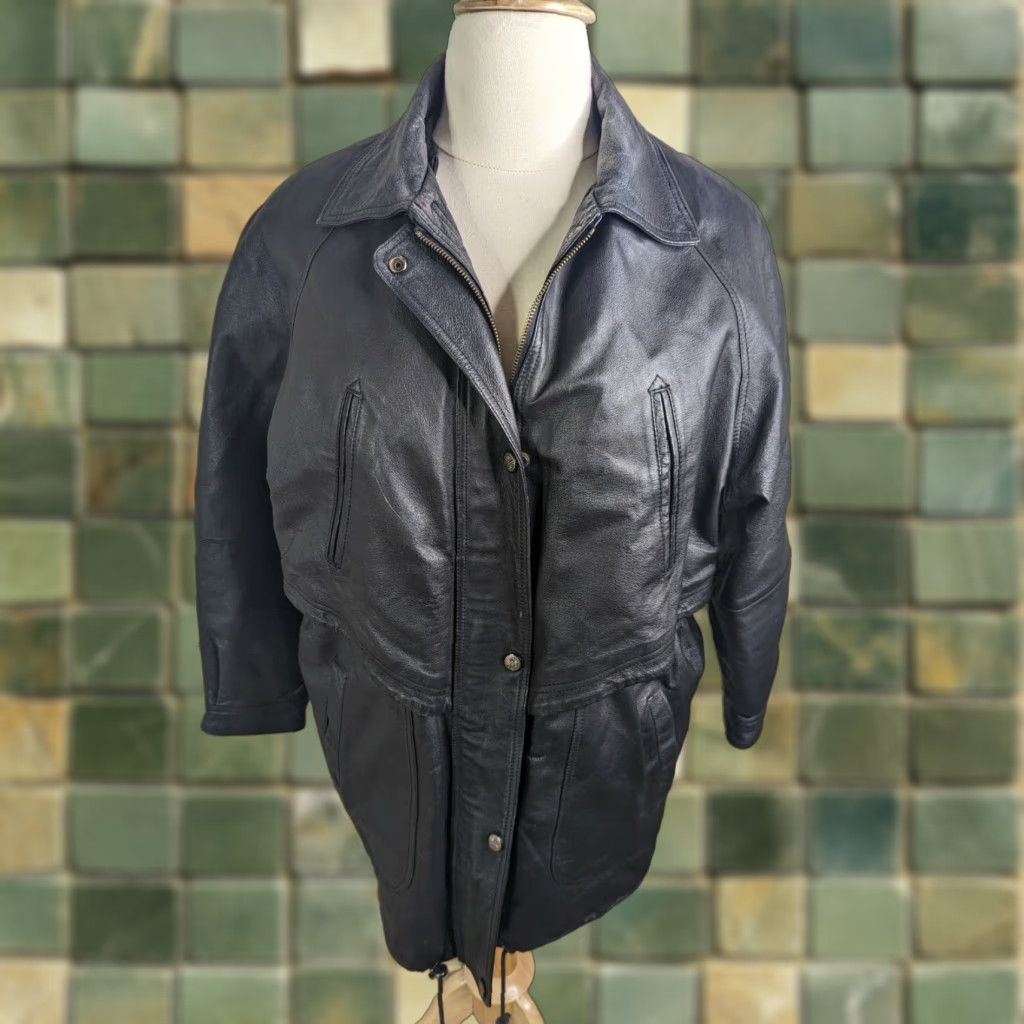 Vintage VINTAGE 90s Leather Limited Womens Black Leather Biker Bomber Jacket Large Size L Size L / US 10 / IT 46 - 1 Thumbnail