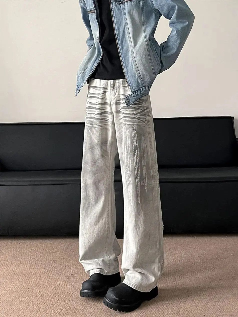 Japanese Brand Retro loose dirty dyed white wide leg jeans Size US 32 / EU 48 - 3 Thumbnail