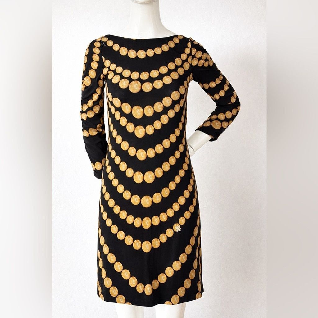 Roberto Cavalli Roberto Cavalli Gold Chain Print Dress Black Designer Mini S Size S / US 4 / IT 40 - 8 Thumbnail