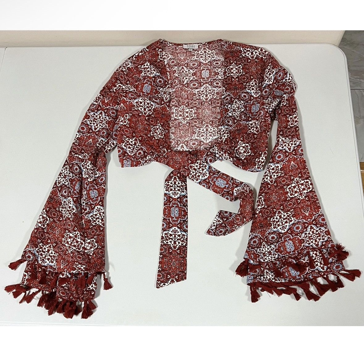 Tobias Wistisen Tobi Red Paisley Print Boho Bohemian Shrug Cardigan Top XS♥️✨ Size XS / US 0-2 / IT 36-38 - 1 Thumbnail