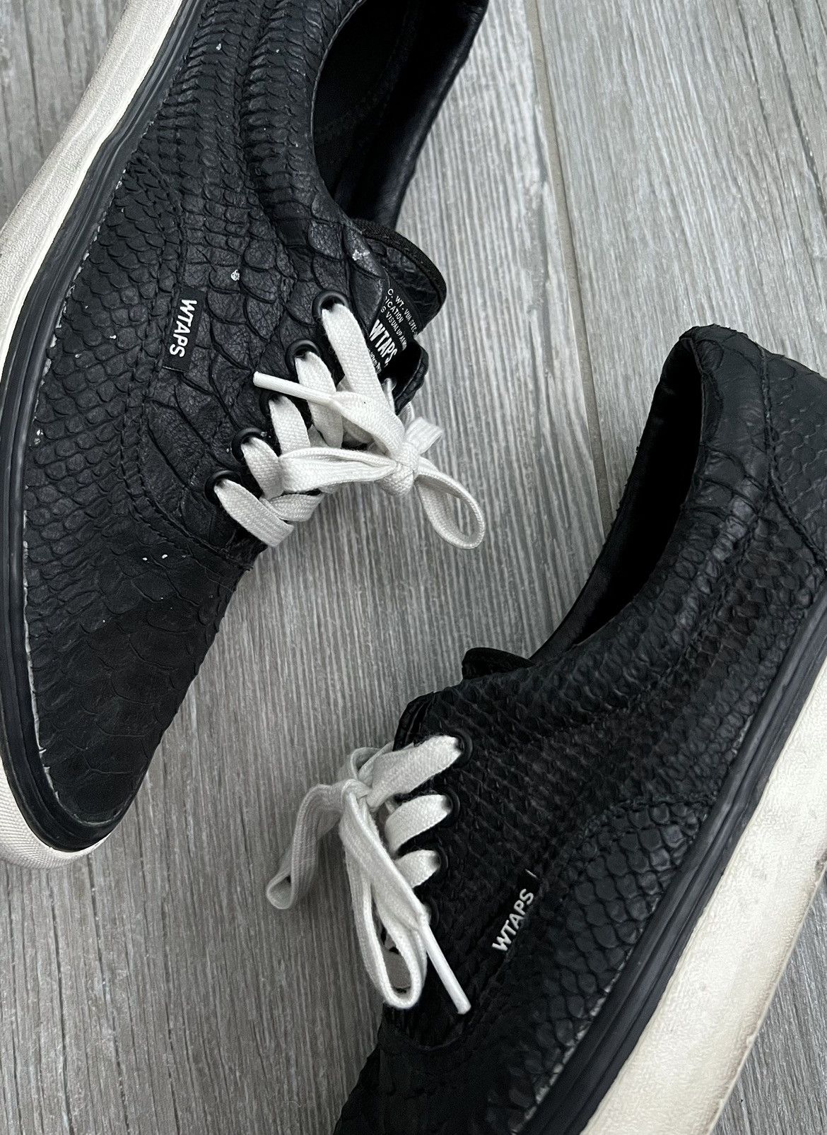 image of Wtaps W-Taps Black Snakeskin Leather Low Top Runway Vans Shoes, Men's (Size 11)
