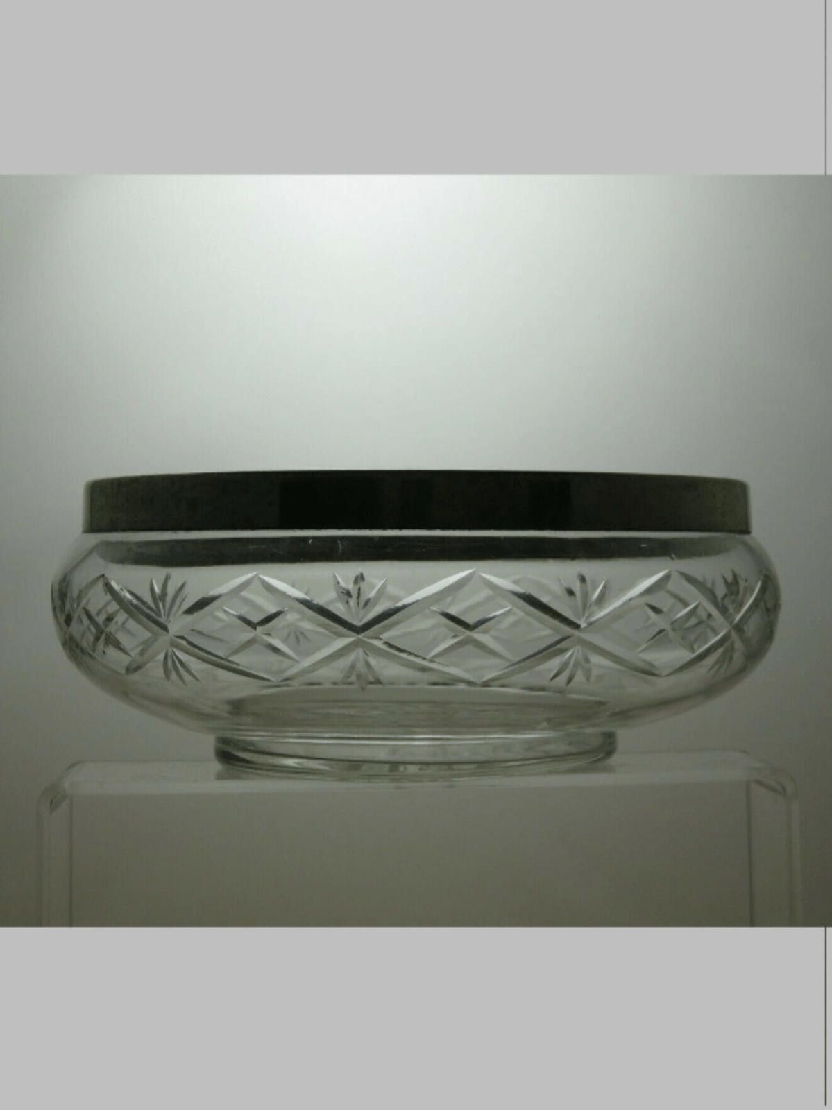 The Unbranded Brand Vintage Cut Glass Crystal Bowl With Silver Plated Rim Size ONE SIZE - 1 Thumbnail