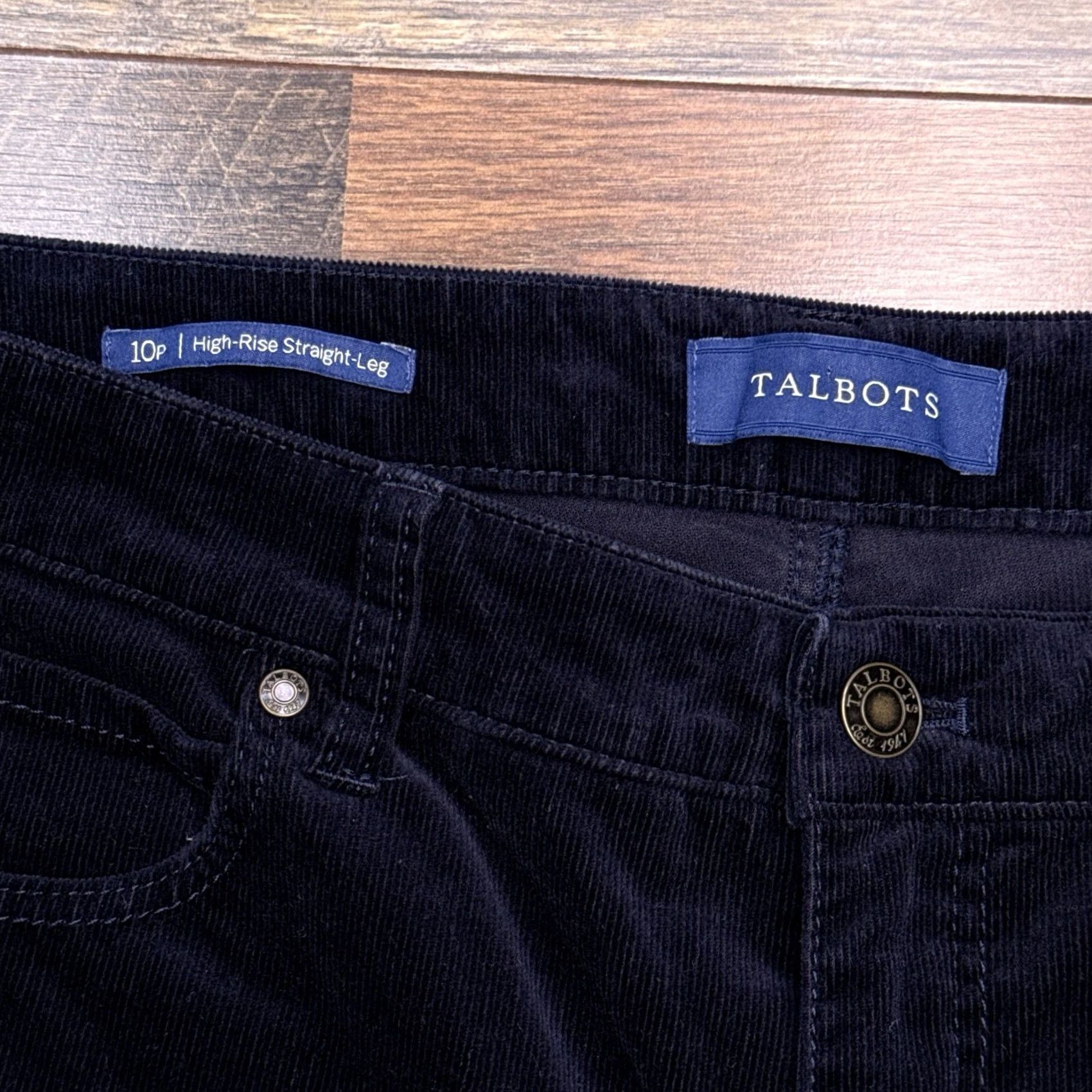 Talbots Talbots Pants Corduroy Straight Leg 10P Petite High Rise Blue Stretch Casual Workwear 98% Cotton 2% Spandex Front Flat Pattern Solid Size 32" / US 10 / IT 46 - 4 Thumbnail