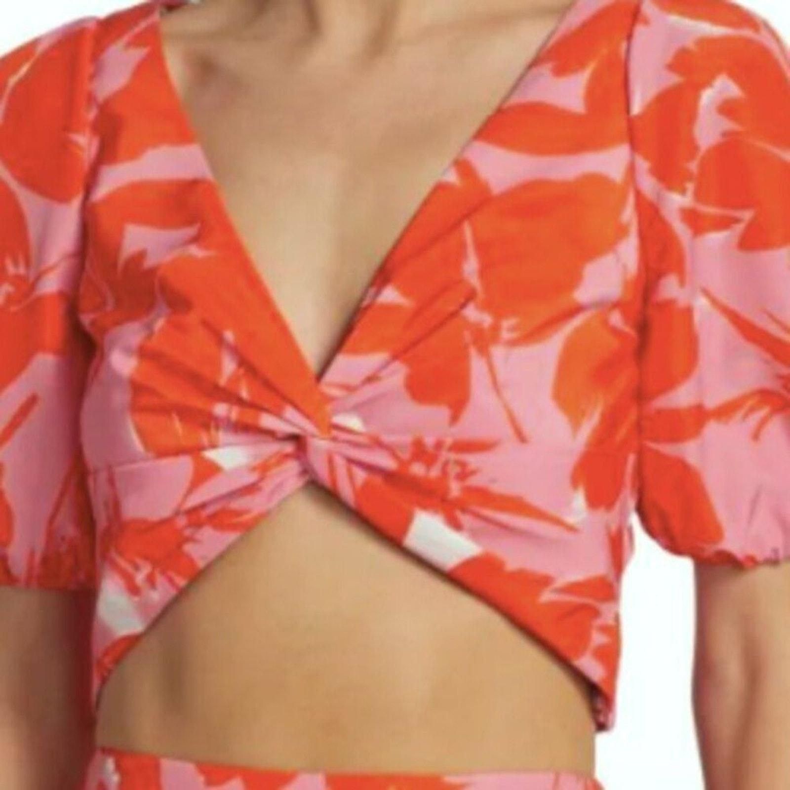 Monique Lhuillier ML Monique Lhuillier Printed Taffeta Crop Top 10 Size L / US 10 / IT 46 - 4 Thumbnail