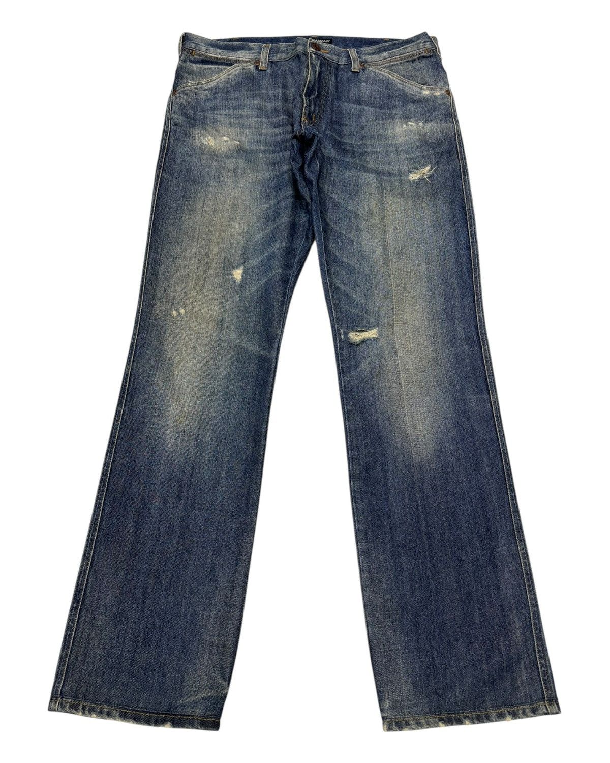 Dolce & Gabbana Dolce & Gabbana Distressed Straight Leg Denim Jeans Size US 33 - 1 Thumbnail