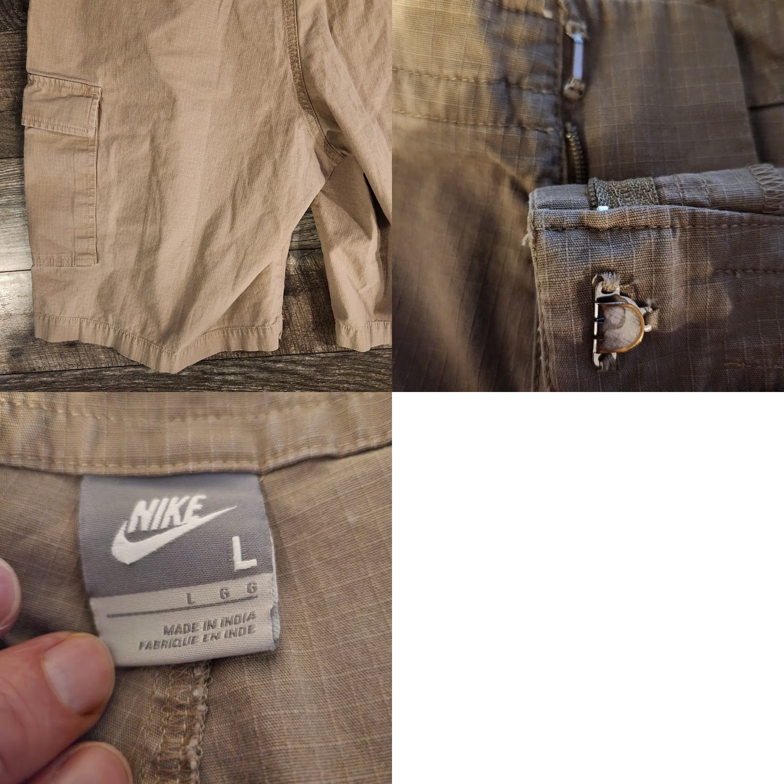 Nike VINTAGE Nike Cargo Shorts Mens Large Khaki Outdoors Fishing Ripstop Y2K Hiking Cargo Pocket Men Size L Beige Cotton Canvas Logo Size US 33 - 9 Thumbnail