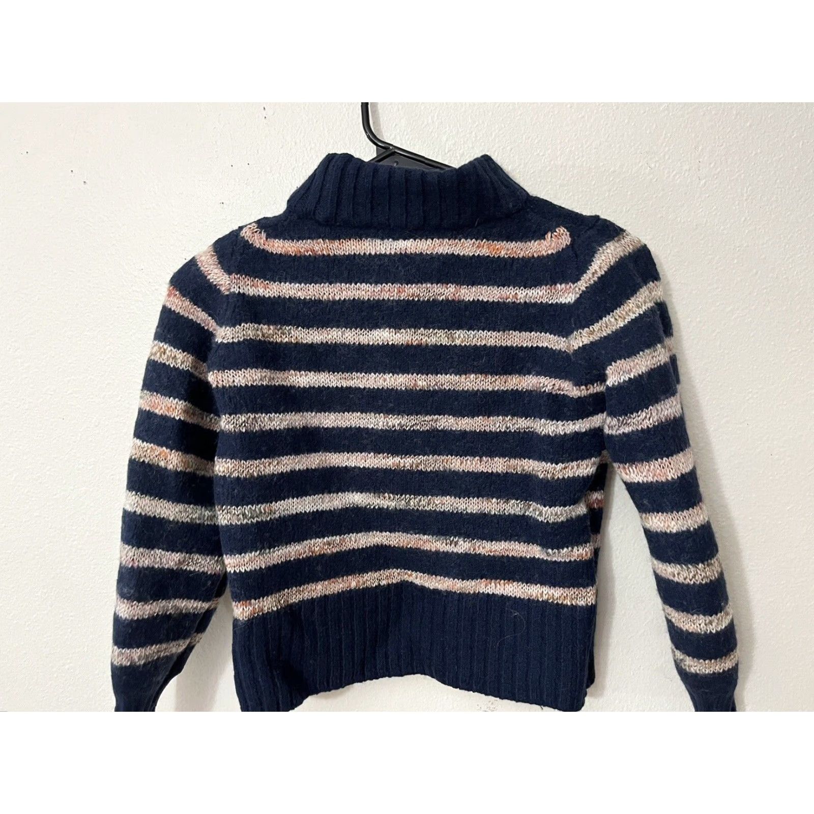 Madewell VINTAGE Madewell Womens Sweater Pullover Long Sleeve Knit Wool Mock Neck Striped Winter Size S Navy Blue Size S / US 4 / IT 40 - 2 Thumbnail