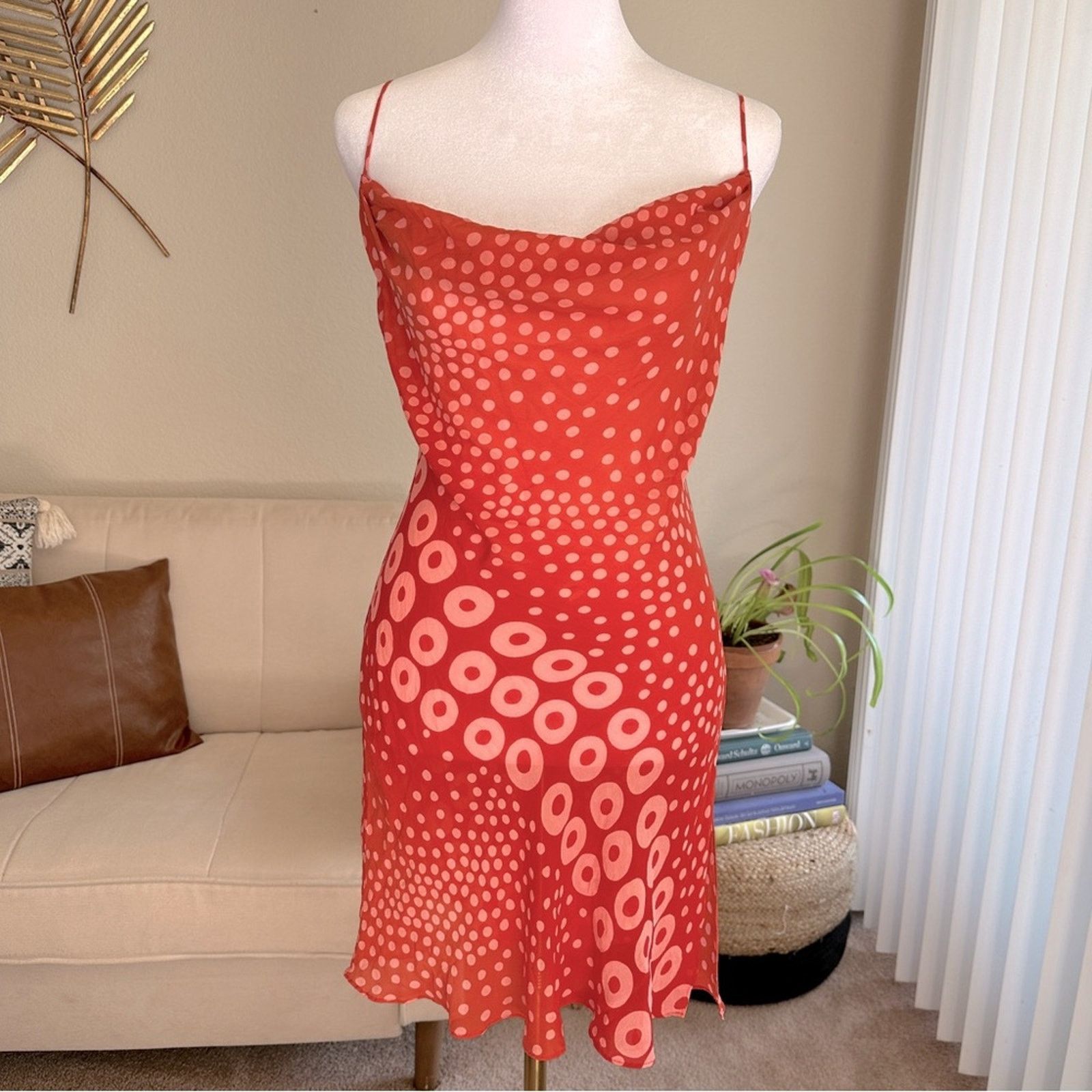 Red polka dot slip dress sales