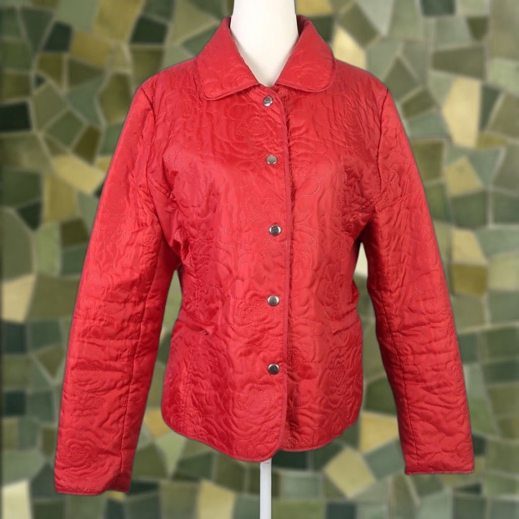VINTAGE JG HOOK Jacket Floral Windbreaker Red M Womens