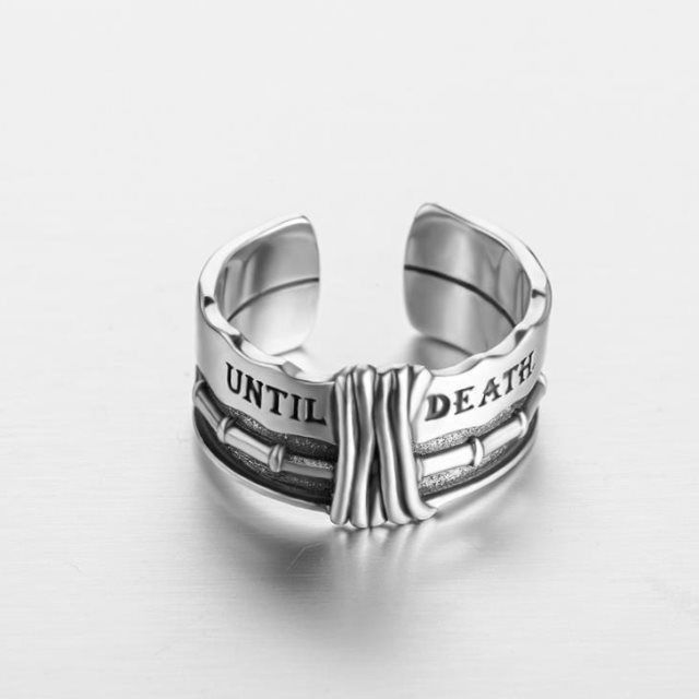 Vintage Resizable Retro Round Until Death 925 Sterling Silver Ring Size ONE SIZE - 2 Thumbnail