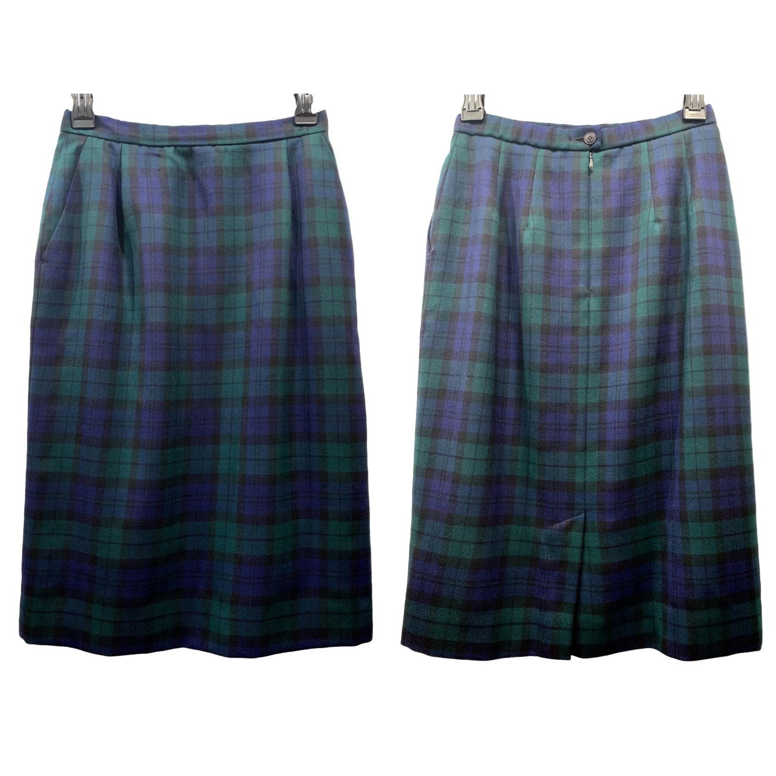 Pendleton × Vintage 80s Pendleton Blue & Green Tartan Plaid Straight Skirt 26" Size 26" / US 2 / IT 38 - 9 Thumbnail
