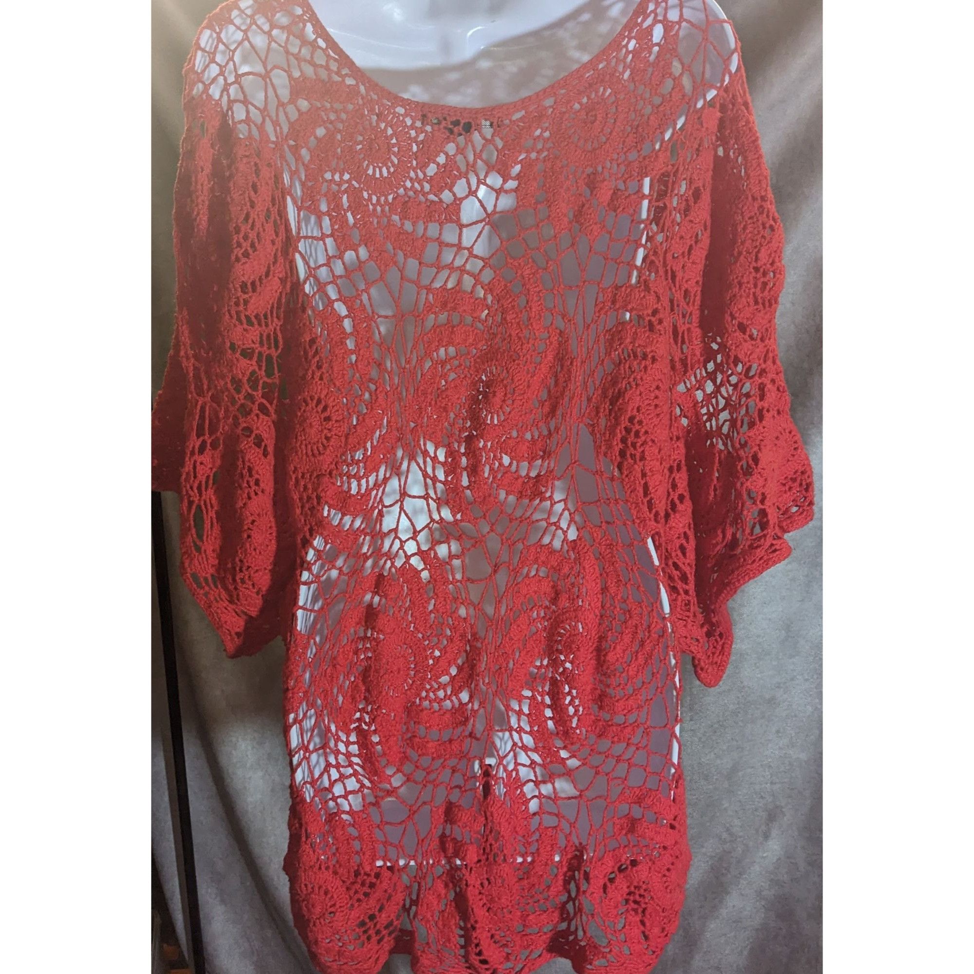 Other Denim 24/7 Crochet Floral Sweater Red Open Knit Boho Summer Size M / US 6-8 / IT 42-44 - 3 Thumbnail