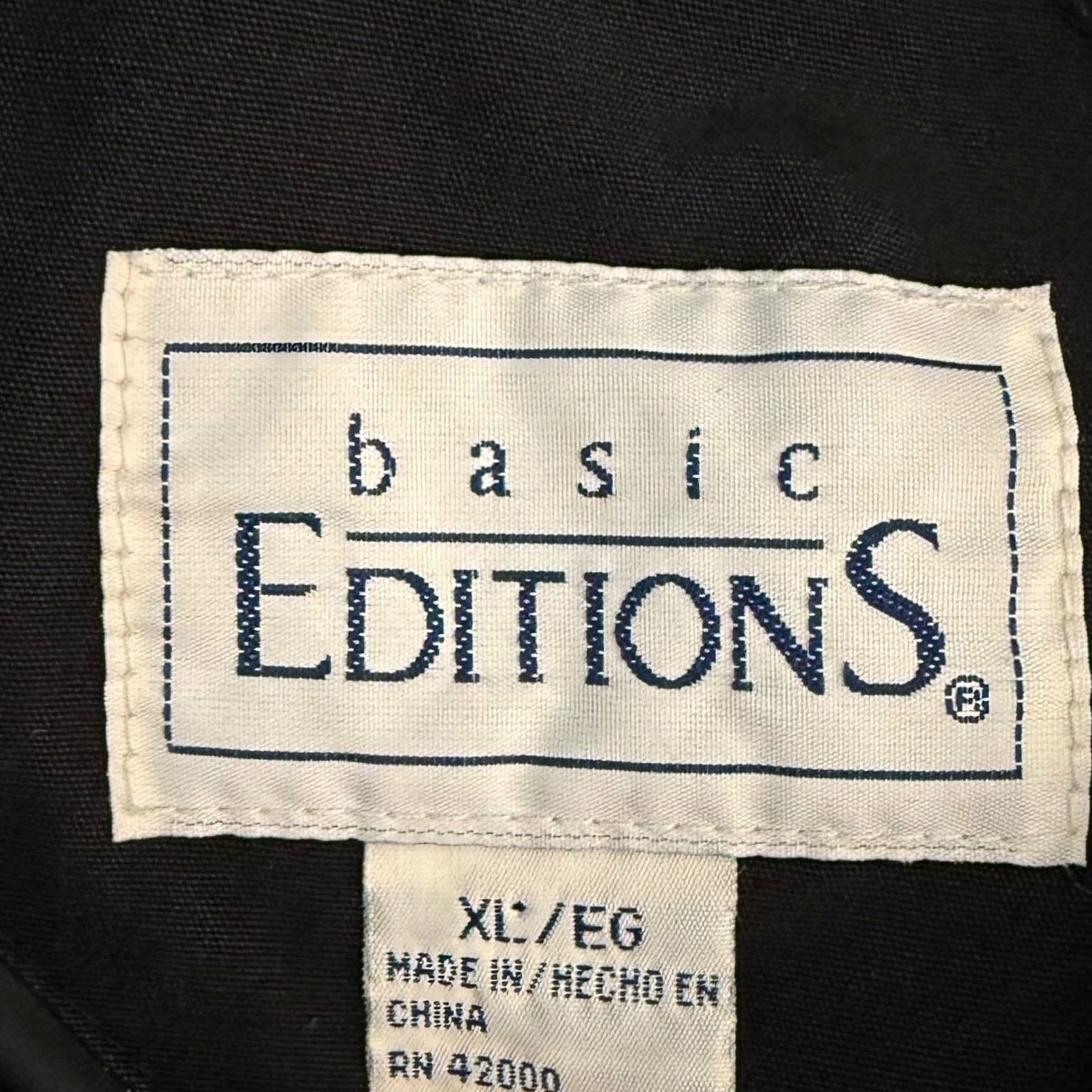 Basic Editions VINTAGE Basic Editions Parka Jacket XL Black Quilted Lined Removable Hood Utility Chevron Embroidered Zipper Button Drawstring Pockets Mid-Length Size XL / US 12-14 / IT 48-50 - 6 Thumbnail