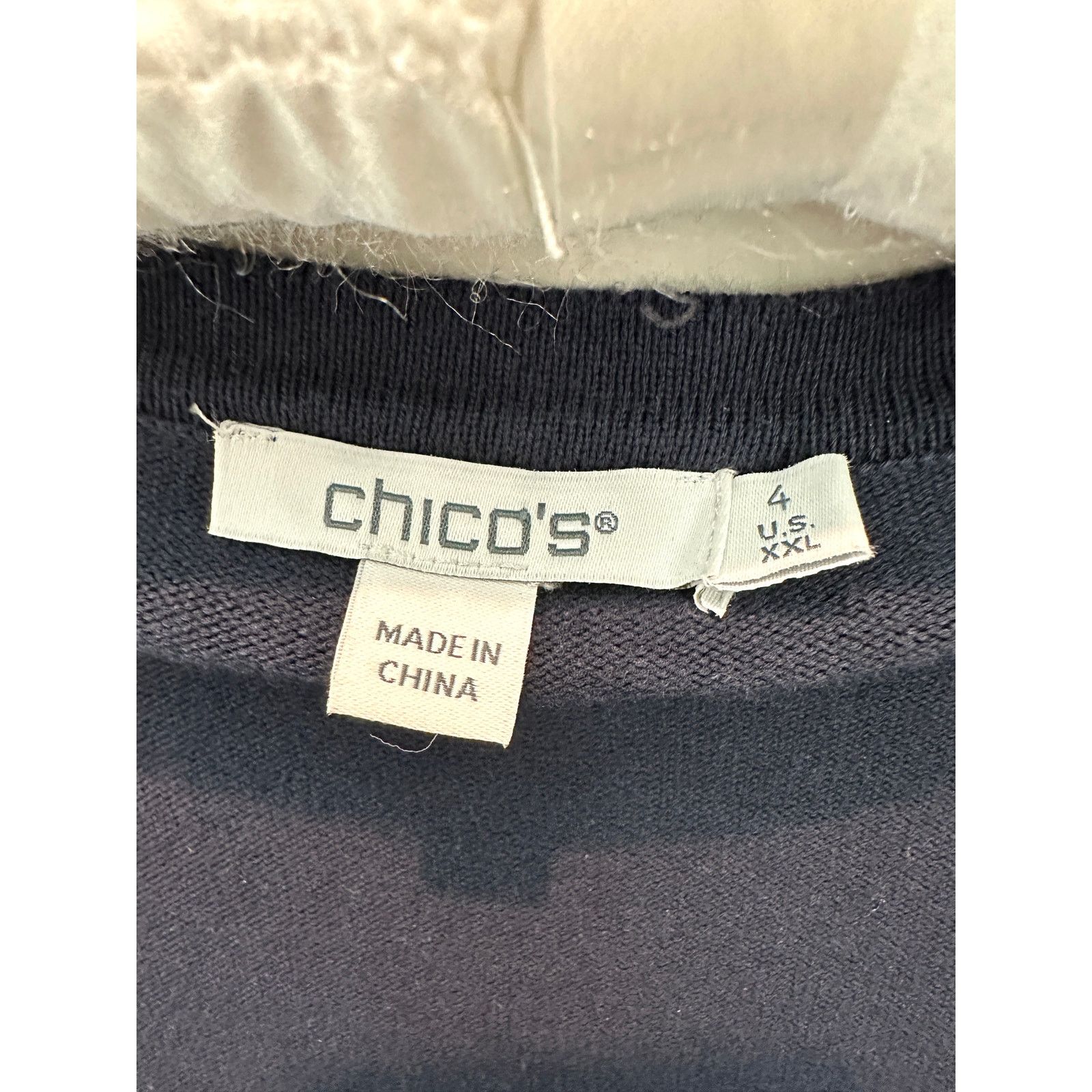 Chicos CHICOS | Navy White Embroidered Sleeve Open Sweater Cardigan Size XXL / US 16-18 / IT 52-54 - 6 Thumbnail