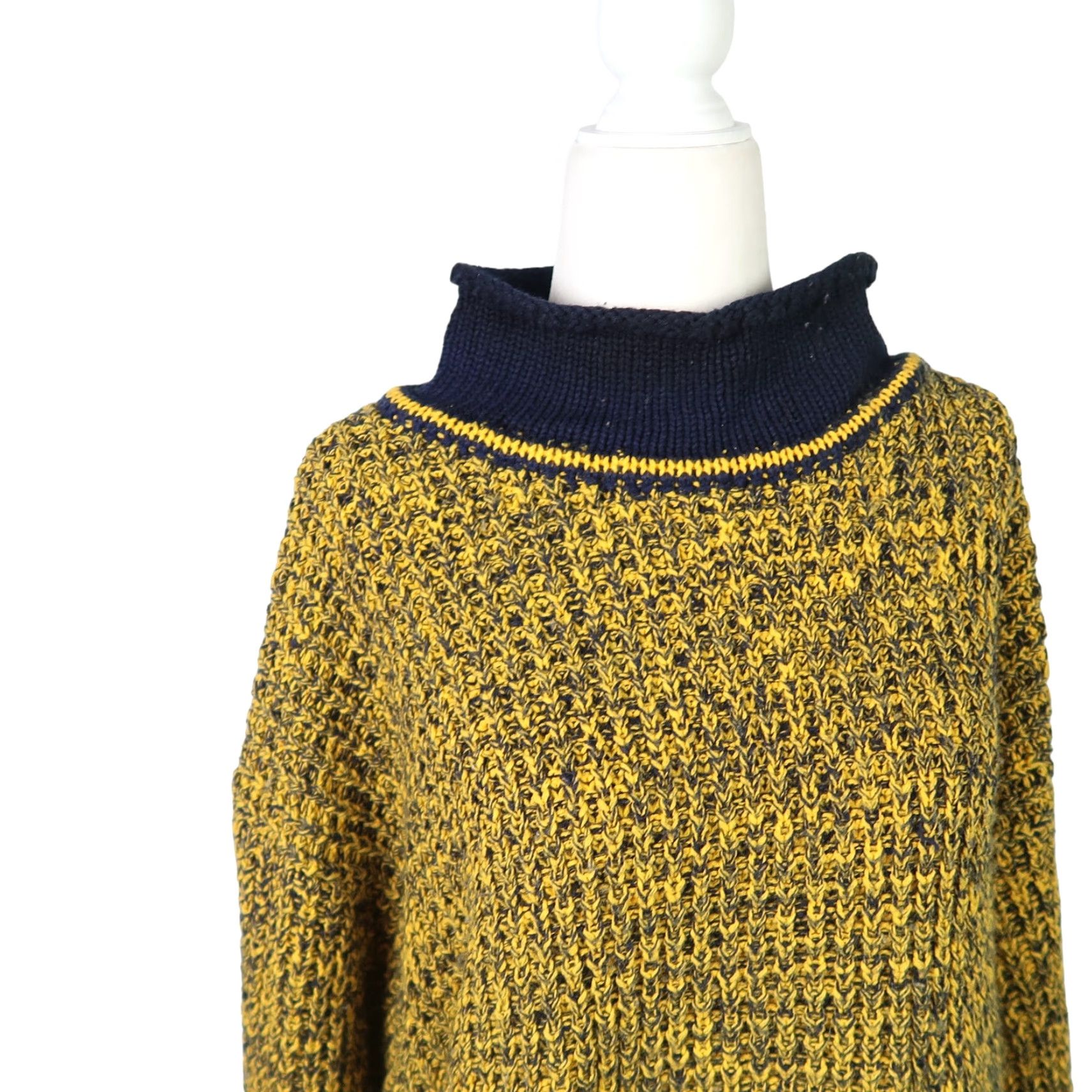 Vintage VINTAGE 90s Karen Scott Sweater Shirt Womens M Yellow Navy Marled Roll Neck Knit Pullover Long Sleeve Casual Size M / US 6-8 / IT 42-44 - 3 Thumbnail